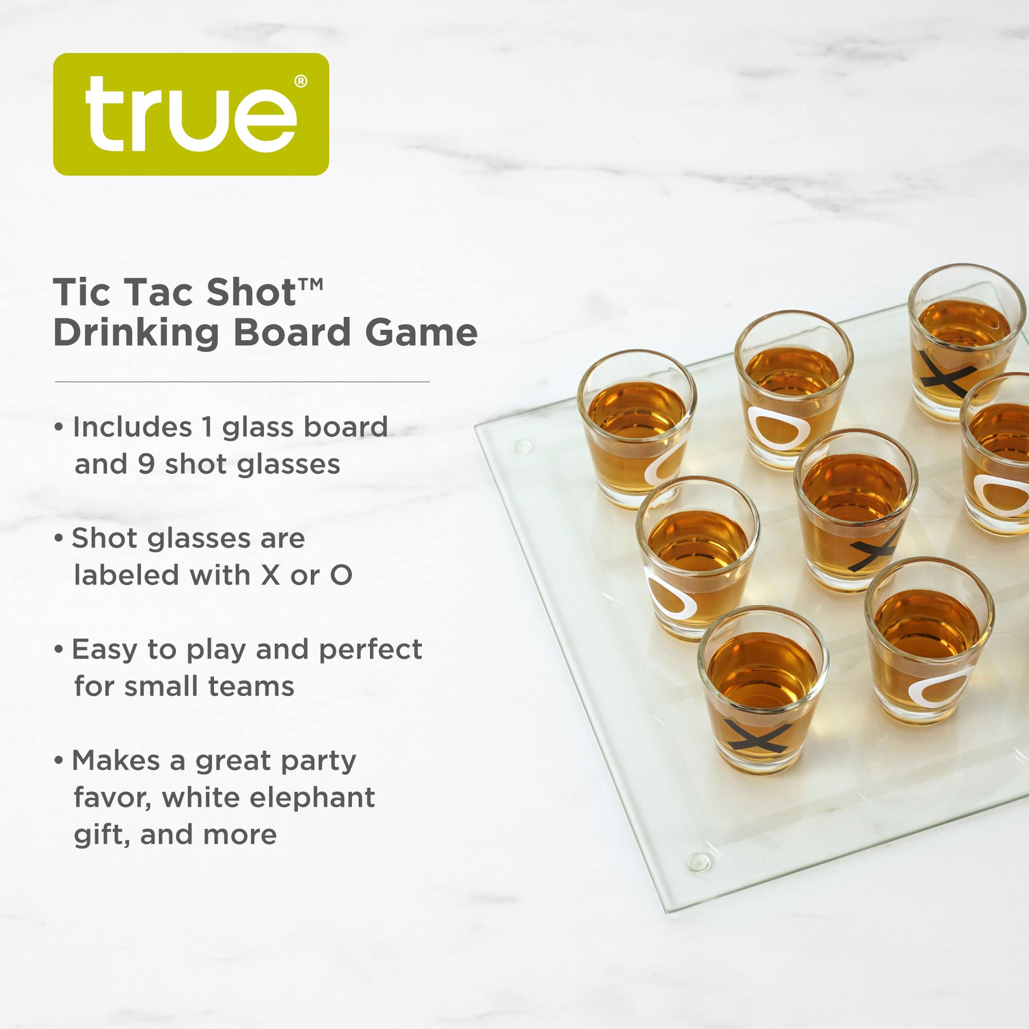 True Tic Tac Shot Board Games For Adults Includes Tic Tac Toe Board And 9 Clear Shot Glasses Set, Birthday Party, Bachelorette P
