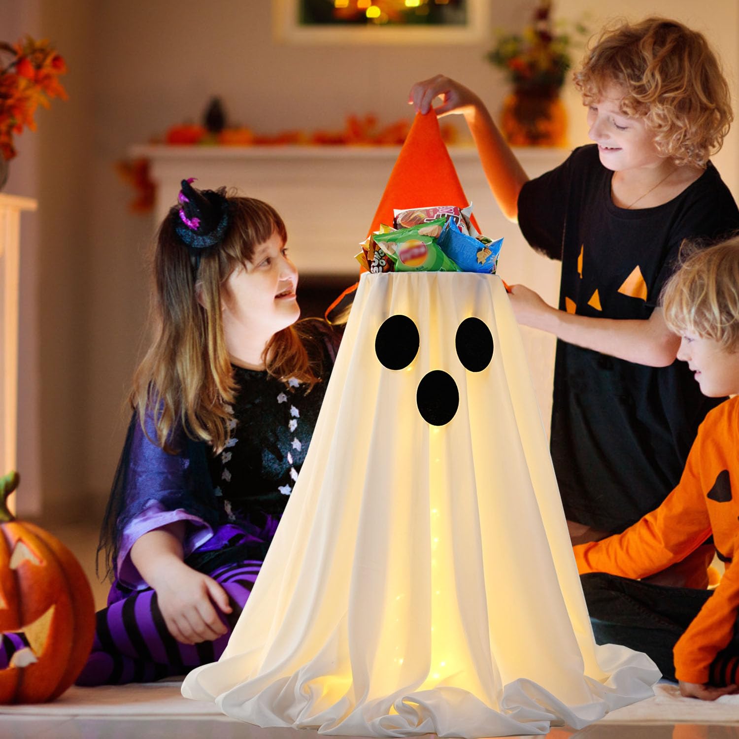 [Timer] Halloween Ghost Decorations Indoor - Lit Ghost Candy Bowl Decorations Trick or Treat Candy Holder, DIY Spooky Ghosts Cra