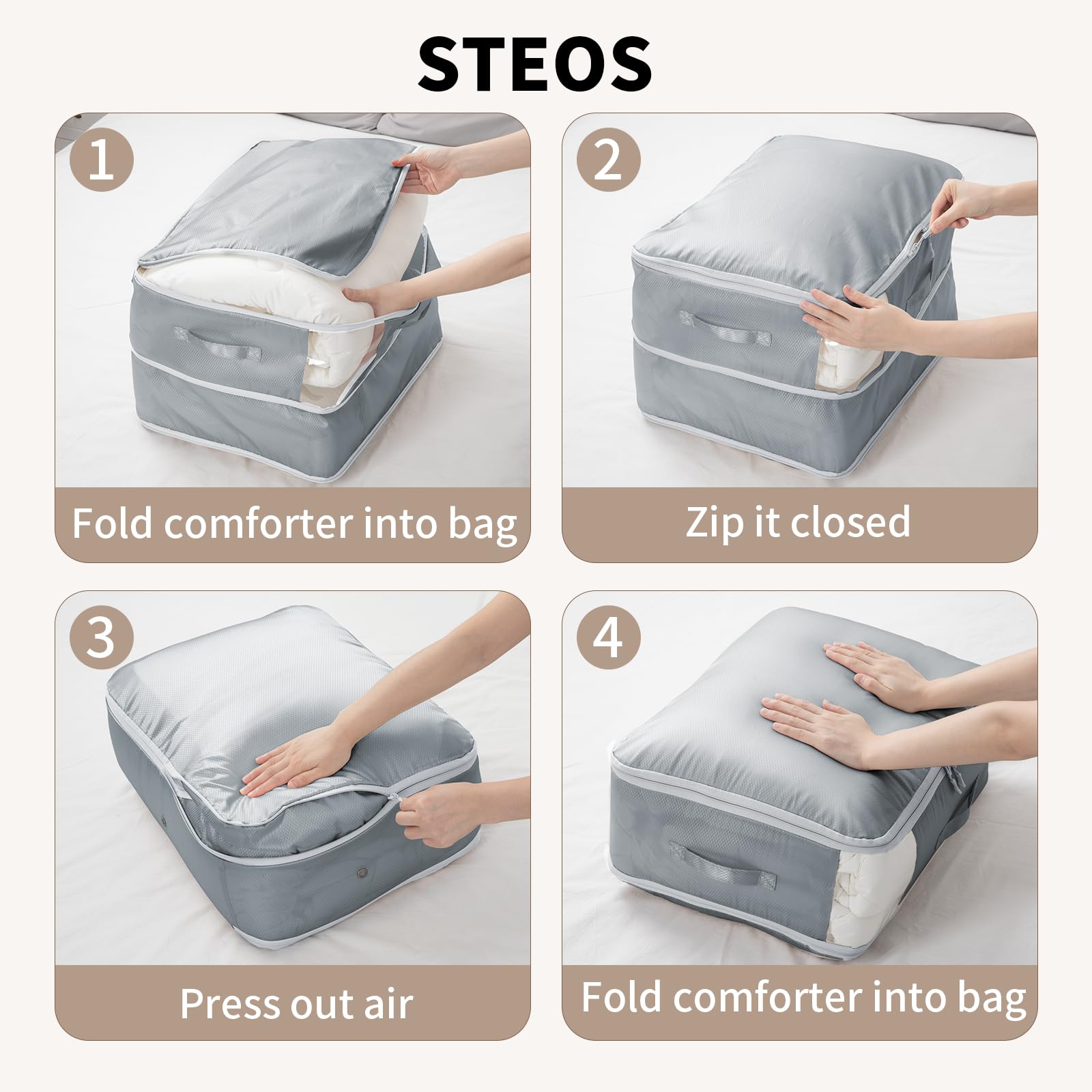 Dimj Comforter Storage Bag - Large Capacity Ultra Space Saving Self Compression Organize For Duvet, Pillow, Bedding, Blanket Sto