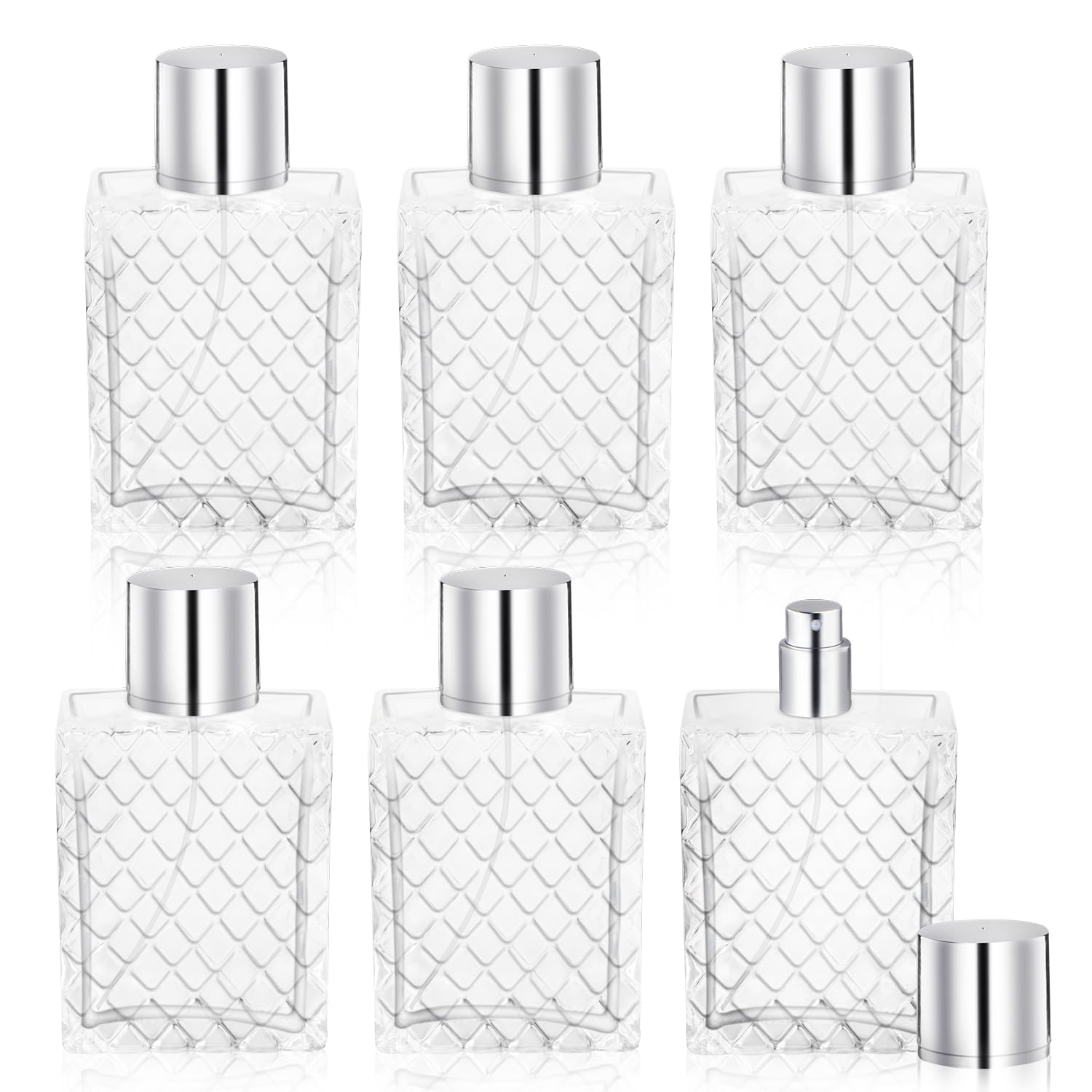 Mirrline 6 Pcs 50ml/1.7oz Glass Perfume Bottles Refillable Spray Bottle Travel Size Makeup Container Atomizer for Essential Oil 