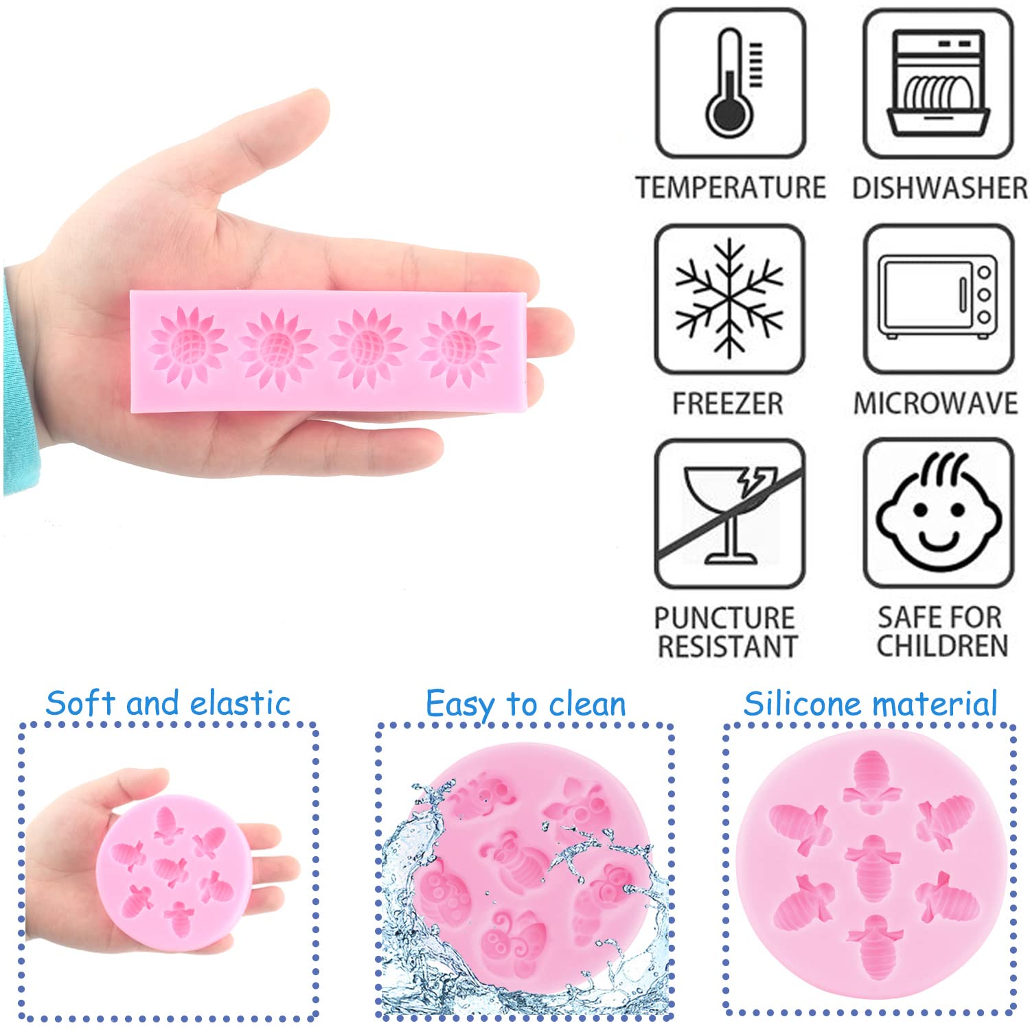 Mujiang Sunflower Silicone Fondant Molds Flower Bumble Bee Mold For Cake Decorating Cupcake Topper Chocolate Gum Paste Candy Pol
