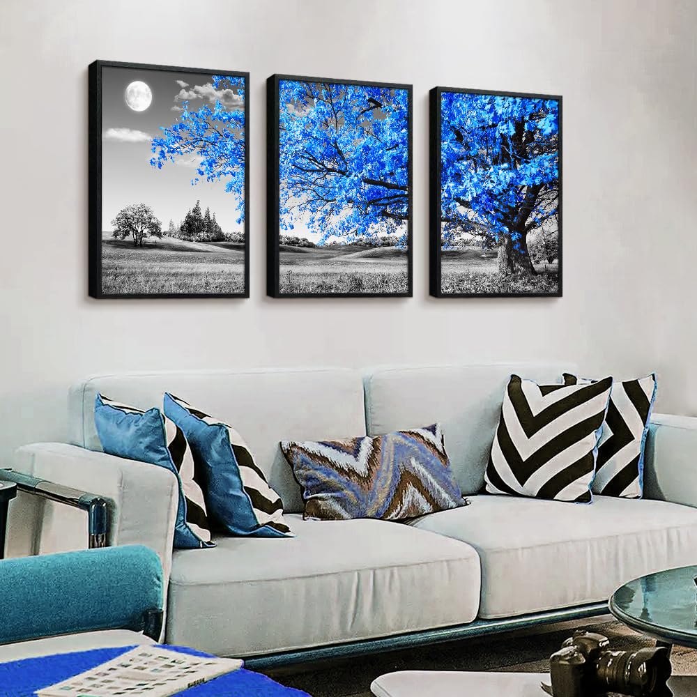 Black Framed Wall Art For Living Room Wall Decoration For Bedroom Black And White Wall Pictures Large Size Wall Decor Blue Tree