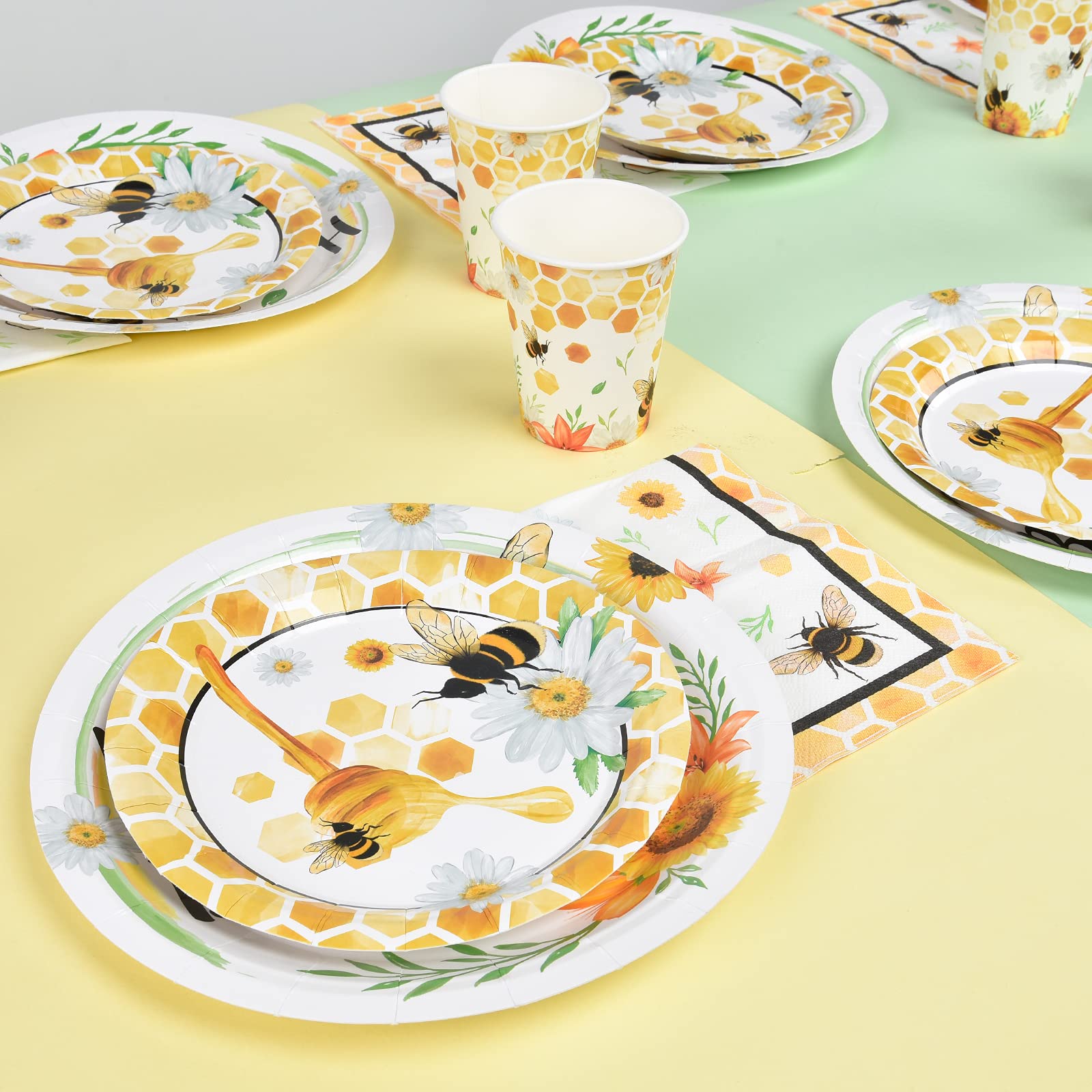 Bee Party Tableware Set - Bee Party Supplies Set For Kids Girls Honey Bee Birthday Bundle Baby Shower Happy Bee Day Paper Plates