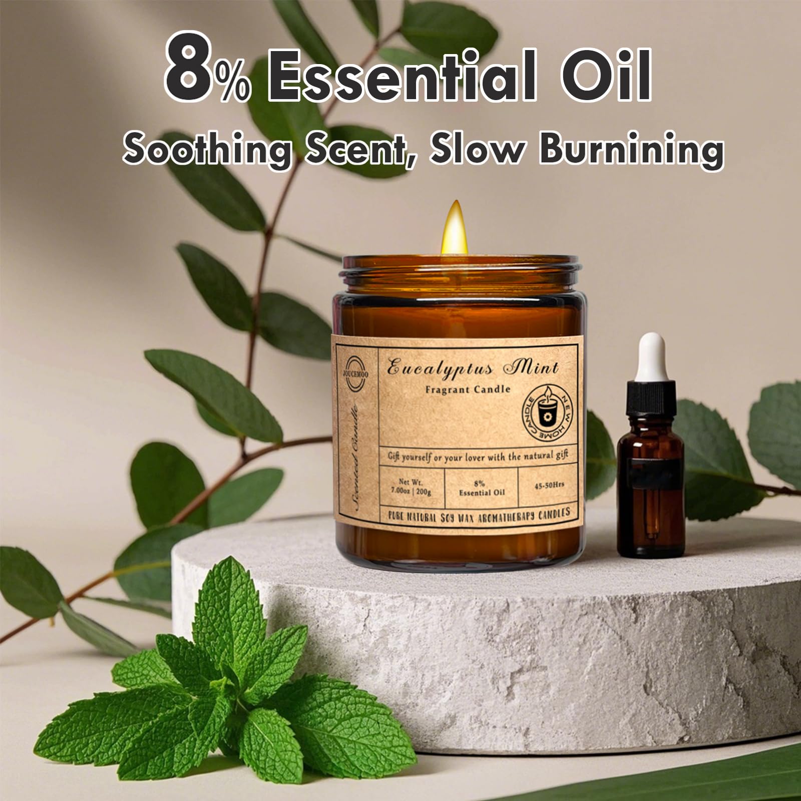 Scented Candles, 7oz Eucalyptus Mint Candles for Home Scented, Soy Wax Aromatherapy Candle for Relaxing and Stress Relief, Non T
