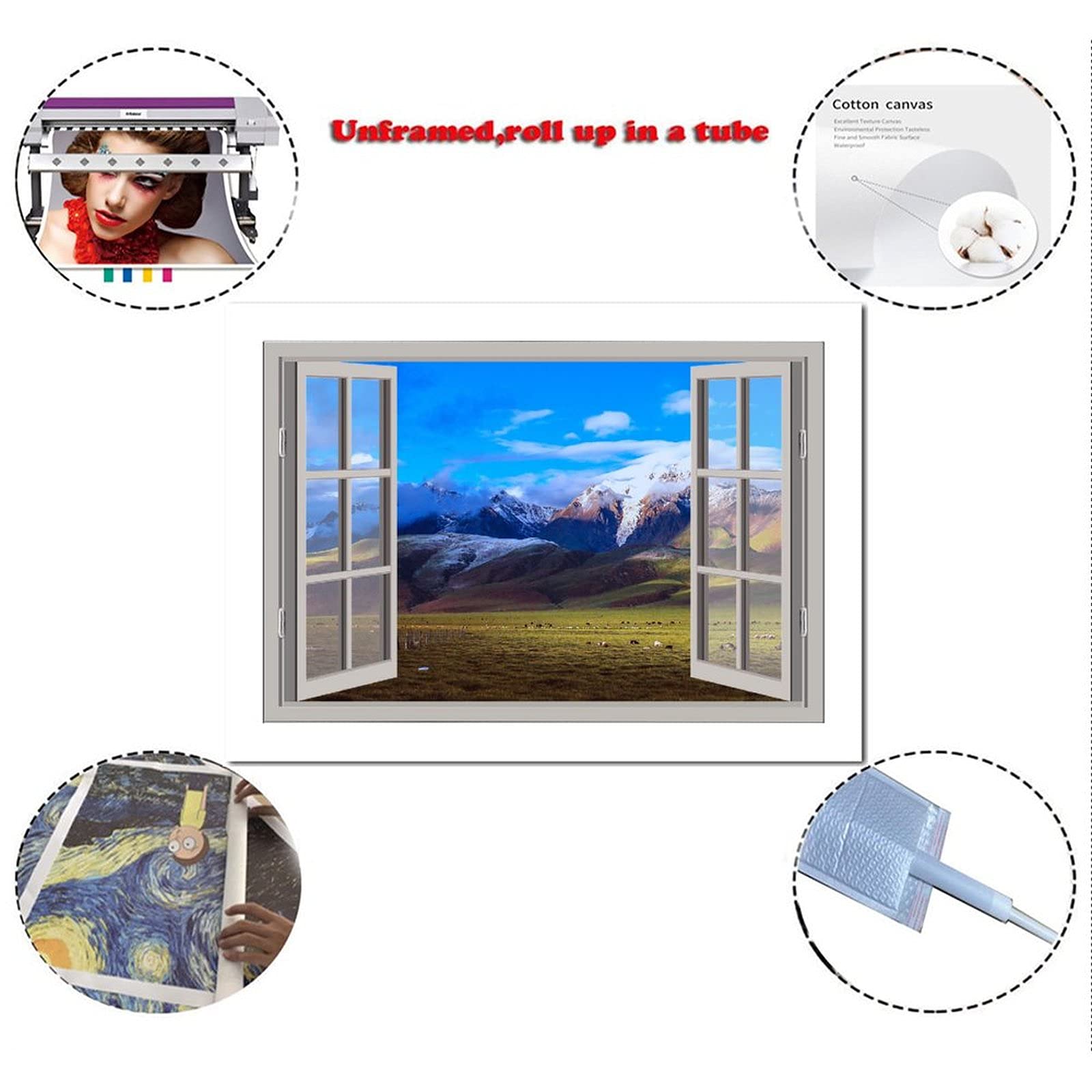 3D Open Window View Grassland Natural Scenery Posters Canvas Painting Modern Wall Art Home Living Room Decor Bedroom Aesthetic M