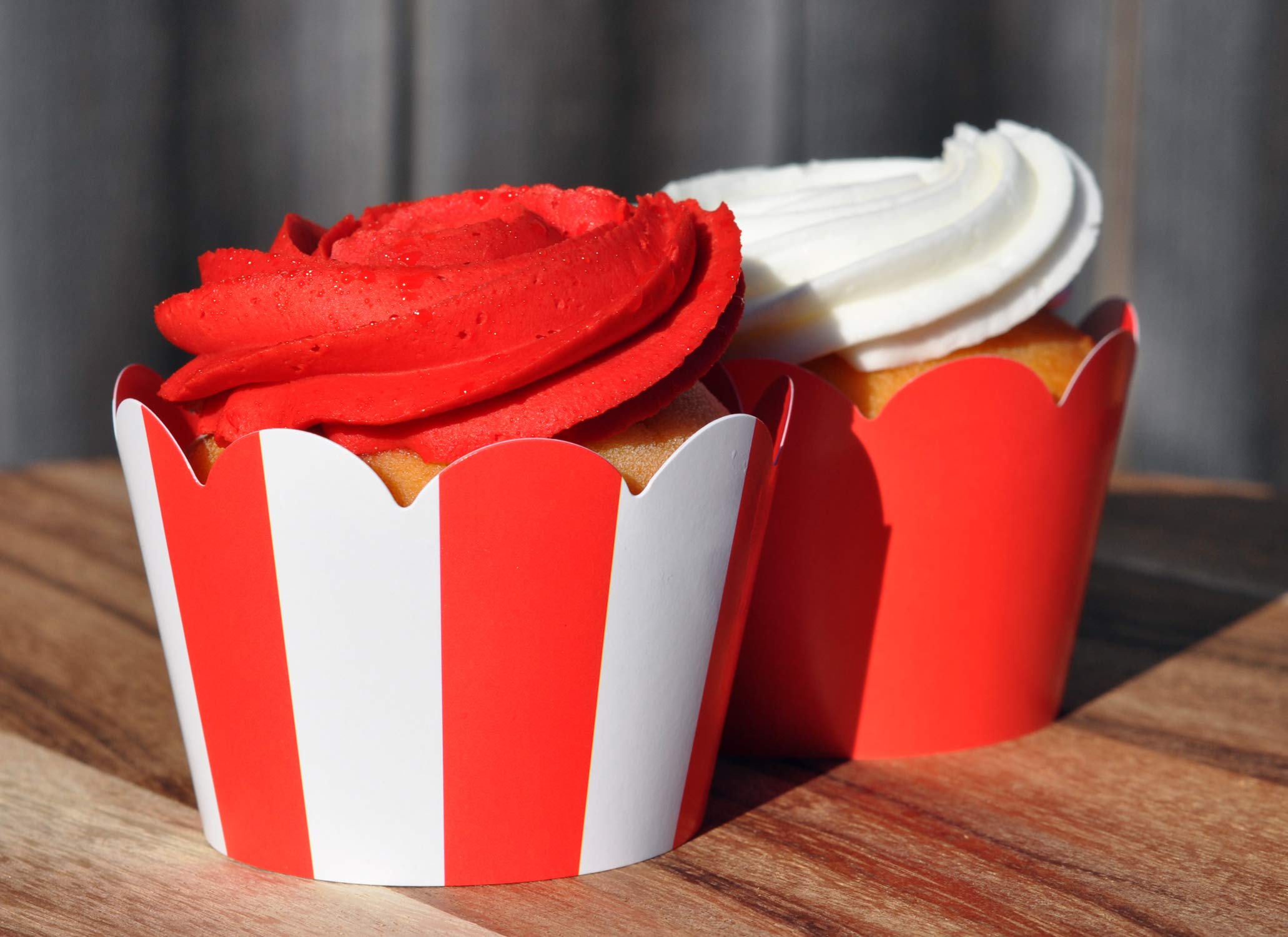 Red And White Stripe Cupcake Wrappers For Kids Birthday Parties, Baby Showers, Circus Themed Parties And School Events. Set Of 2