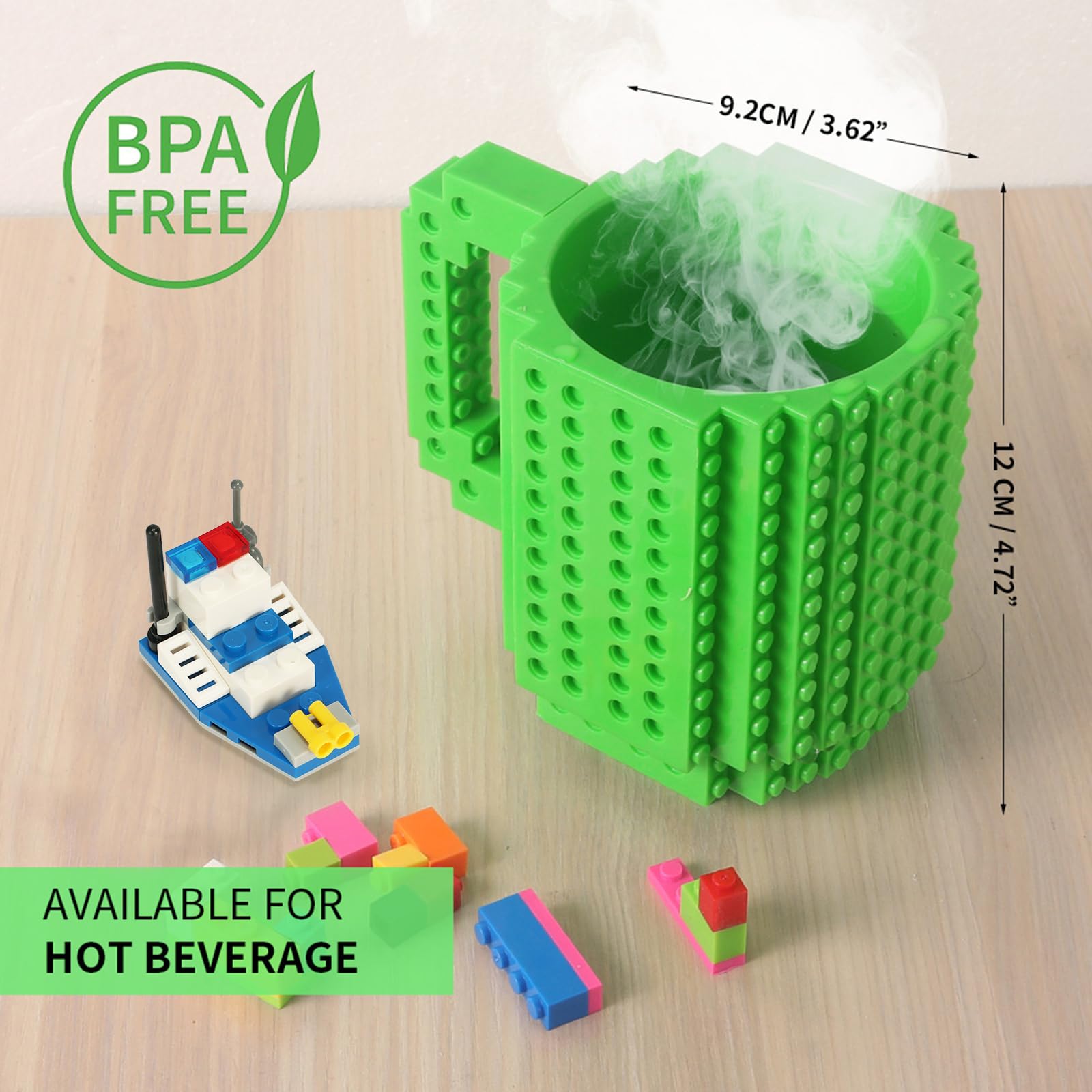 Lumsburry Build-On Brick Coffee Mug, Funny Diy Novelty Cup With Building Blocks Creative For Kids Men Women Xmas Birthday (Green