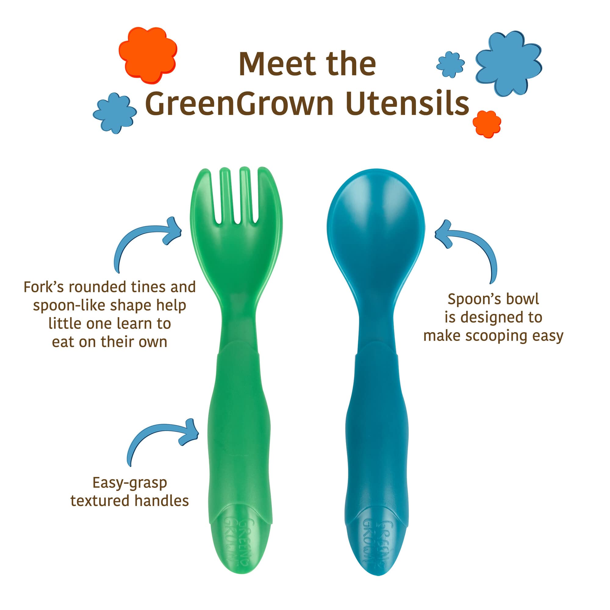 The First Years GreenGrown Multipack with 4 Reusable Bowls, 8 Toddler Spoons, and 8 Toddler Forks