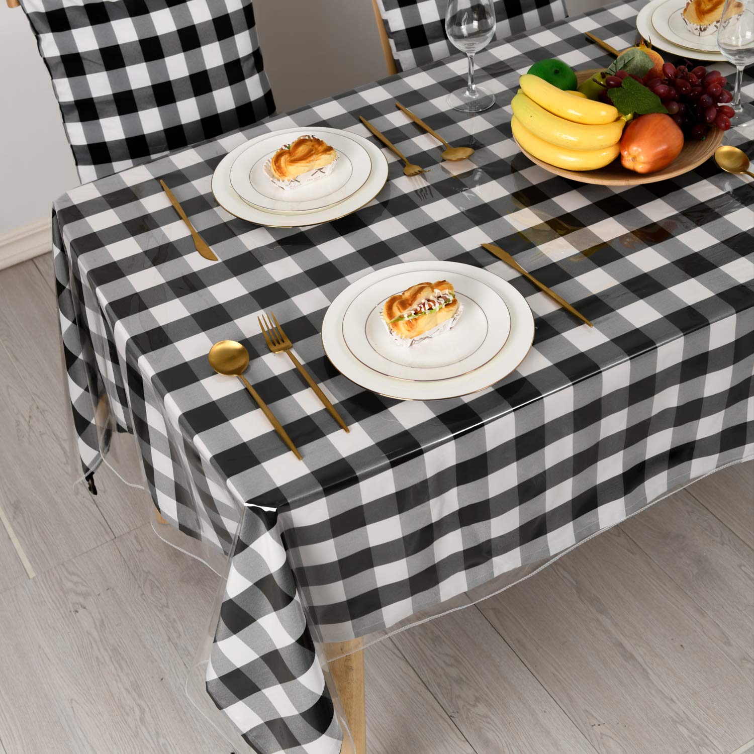 Hiasan Clear Plastic Tablecloth Rectangle - 100% Waterproof Oilproof Stain Resistant Wipeable Transparent Vinyl Table Cloth Prot
