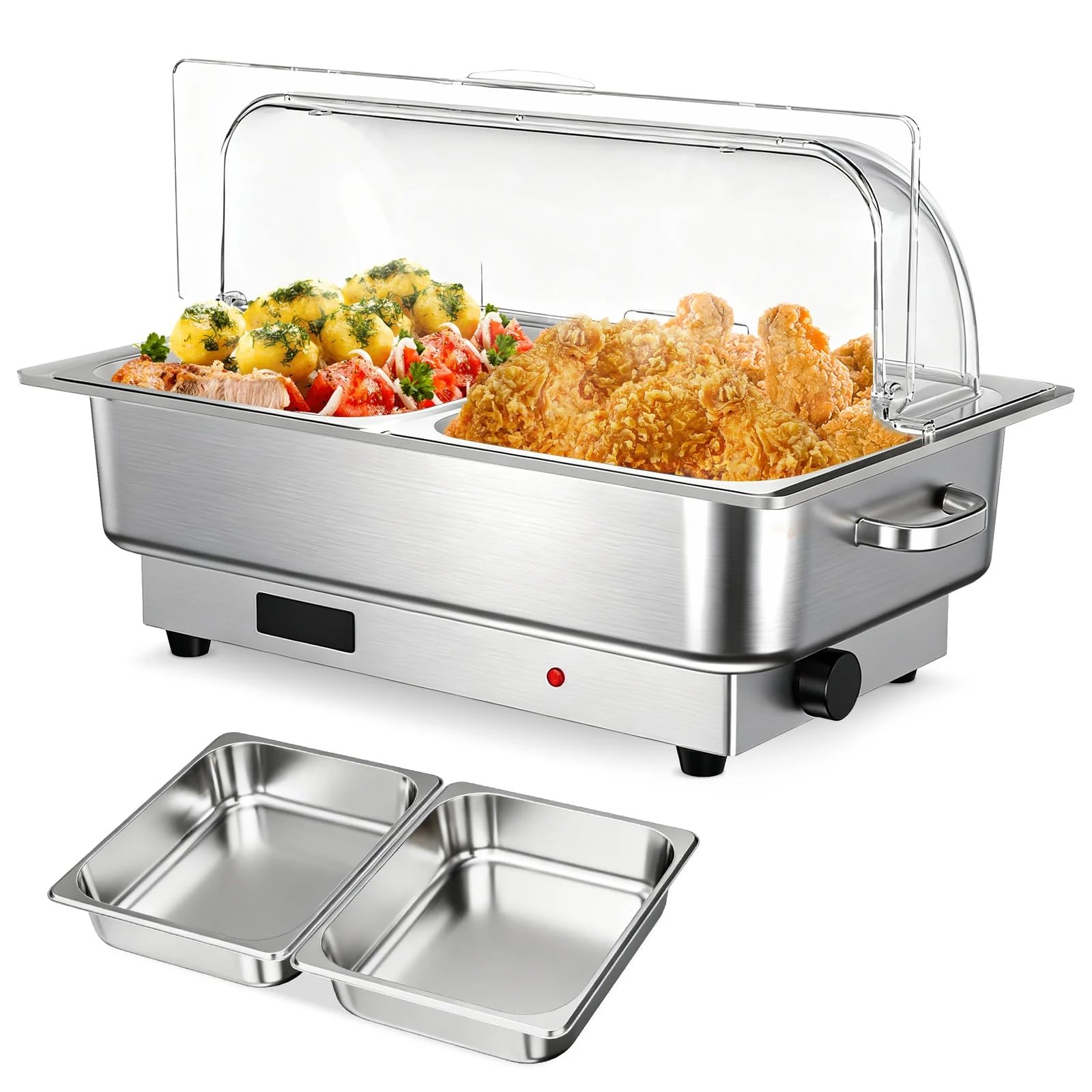 Garvee Electric Chafing Dish Buffet Set, 2    4.5 QT Roll Top Food Warmer with Transparent PC Lid, 400W Temperature Control 86-2