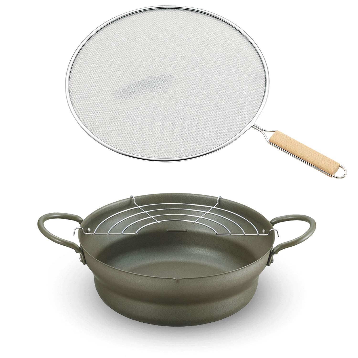 CtoC JAPAN Select Tempura Pot, 9.4 inches (24 cm) (with Ame), Induction Compatible, Kararitei Wide Mouth Frying Pot & Oil Splash