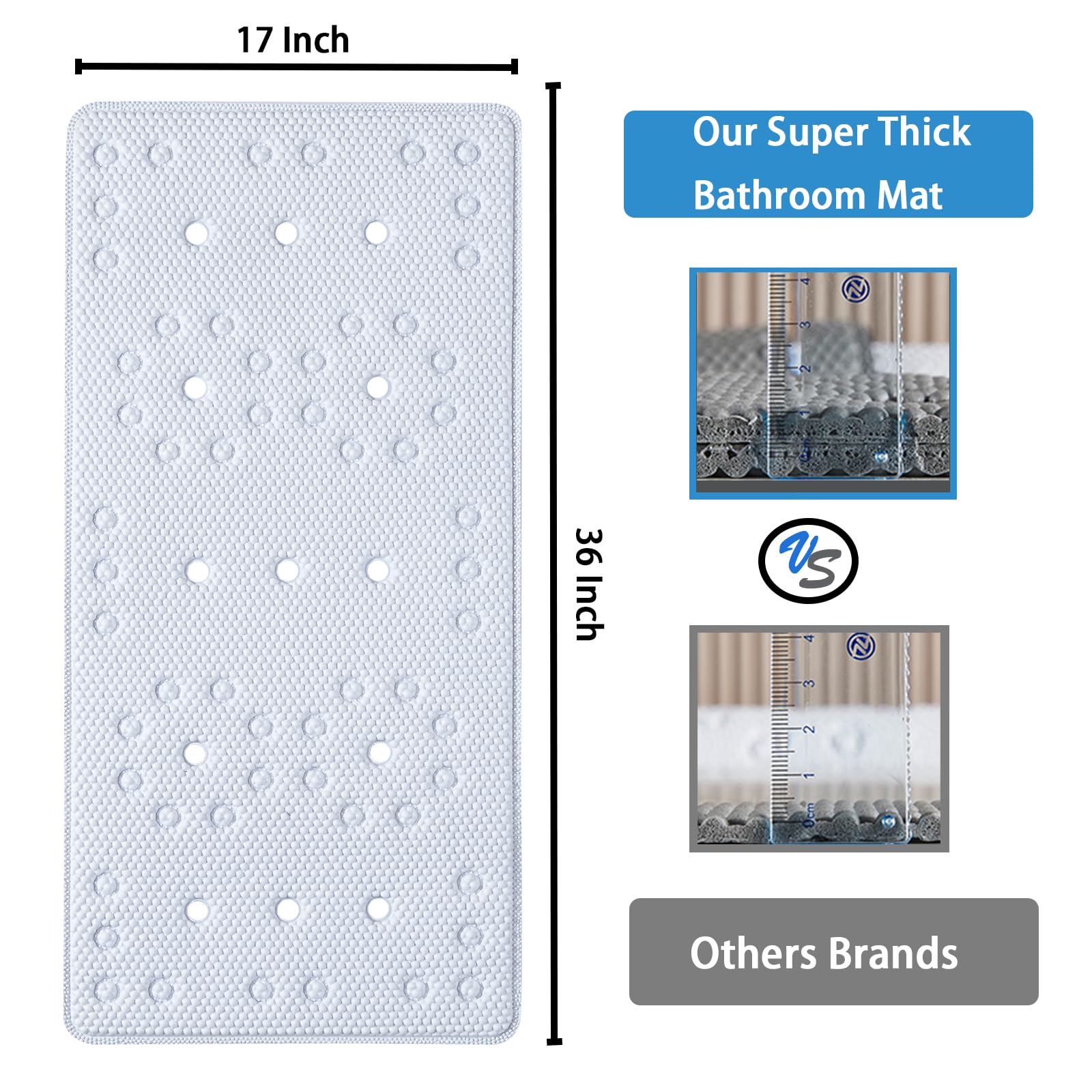 Webos Bathtub Mat Non Slip: Soft Safety Foam Bath Mat For Tub Suitable For Elderly And Kids Extra Large 17 X 36Inch With Drain H