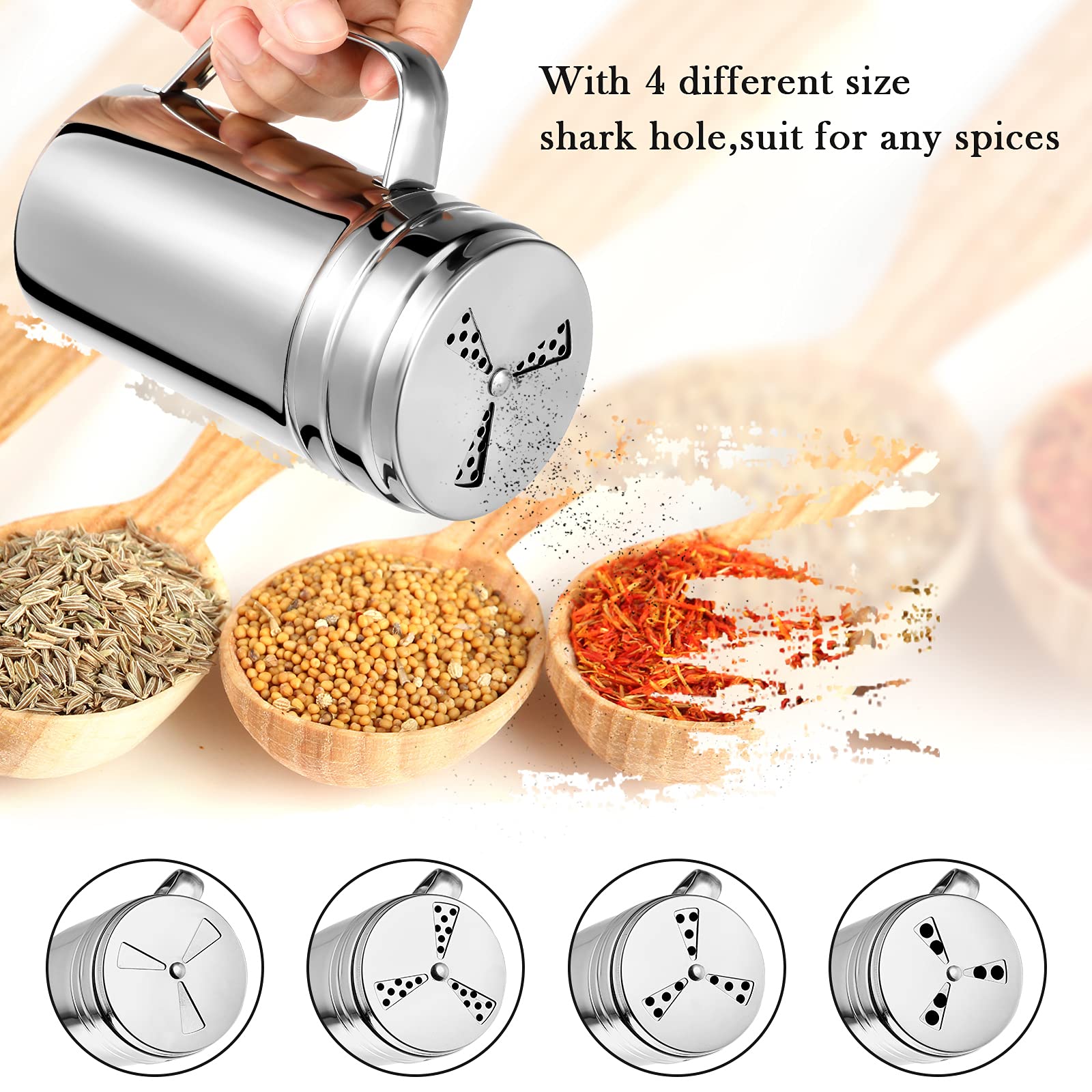 3 Pieces Seasoning Bottle With Handle Stainless Steel Spice Shaker Metal Versatile Dredge Shaker With Rotating Cover For Cooking