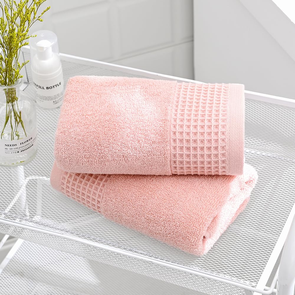 Sense Gnosis Pink Hand Towels Set Of 2 Soft 100% Cotton Waffle Pattern Decorative Highly Absorbent Hotel Bathroom Hand Towel 13X