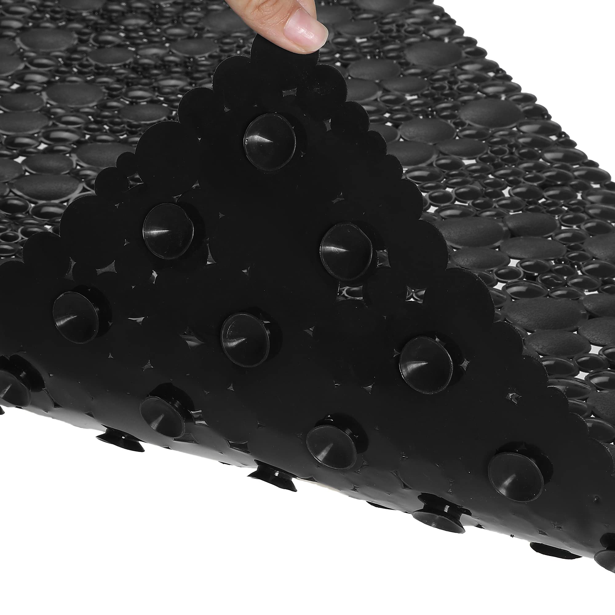 Mantto Extra Long Pebble Bath Tub Shower Mat 34.2 x 15.7  Bathmat Non-Slip with Suction Cups  Machine Washable  Bathroom Mats  Smooth/Non-Textured Surface Only (34.2'' x 15.7''  Black)