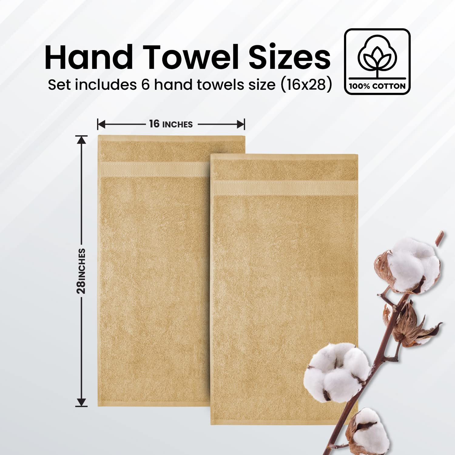 Infinitee Xclusives Premium Sand Hand Towels - Pack Of 6, 16X28 Inches Bathroom Hand Towel Set, Hotel & Spa Quality Hand Towels