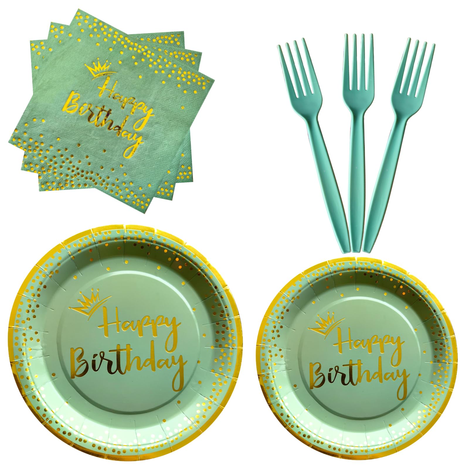 96 Pieces Sage Green Birthday Decorations Sage Green and Gold Birthday Paper Plates and Napkins Party Supplies