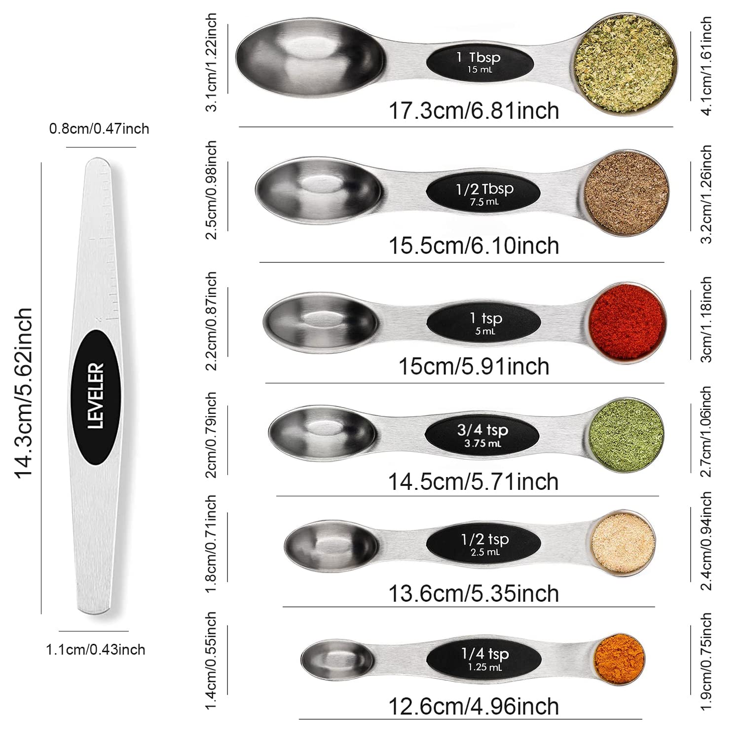Magnetic Measuring Spoons Set Stainless Steel With Leveler, Stackable Metal Tablespoon Measure Spoon For Baking, Cups And Spoon