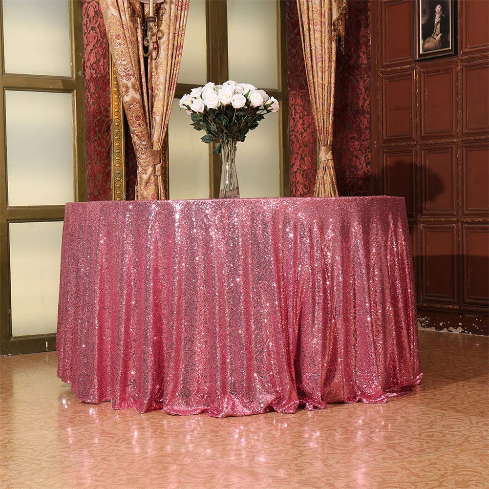 Eternal Beauty Fuchsia Pink 120'' Round Sequin Tablecloth- Sparkly Sequin Overlay For Wedding Party/Dessert Table/Christmas Deco