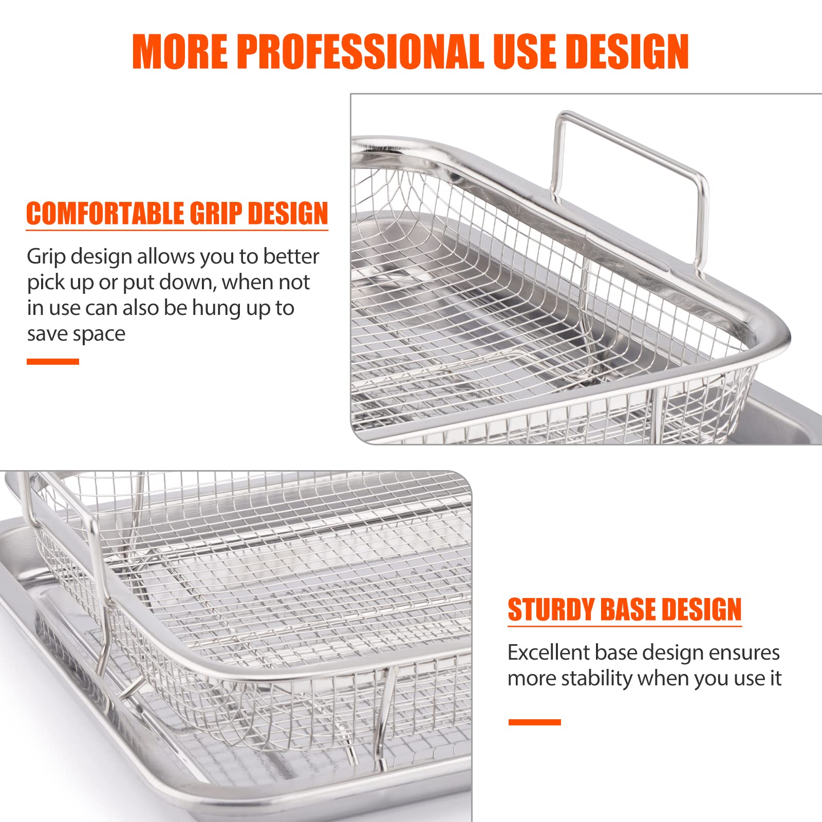 2 Pack Air Fryer Basket For Oven, 12.8''X9.6''Large Air Fryer Basket And Tray Stainless Steel Oven Air Fryer Pan Rack For Cookin