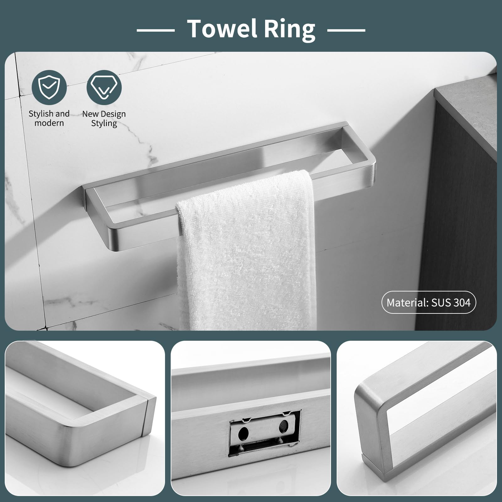 Yacvcl 4-Piece Bathroom Hardware Set Brushed Nickel Towel Bar Set Premium Stainless Steel Bath Towel Holder Sets Towel Racks Wal
