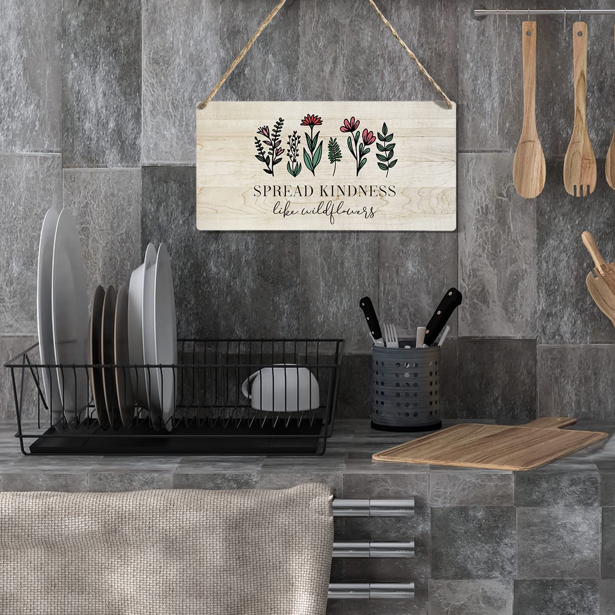 Spread Kindness Like Wildflowers Wooden Hanging Sign Inspirational Gifts for Women Birthday Gifts for Her Female Sign for Room H