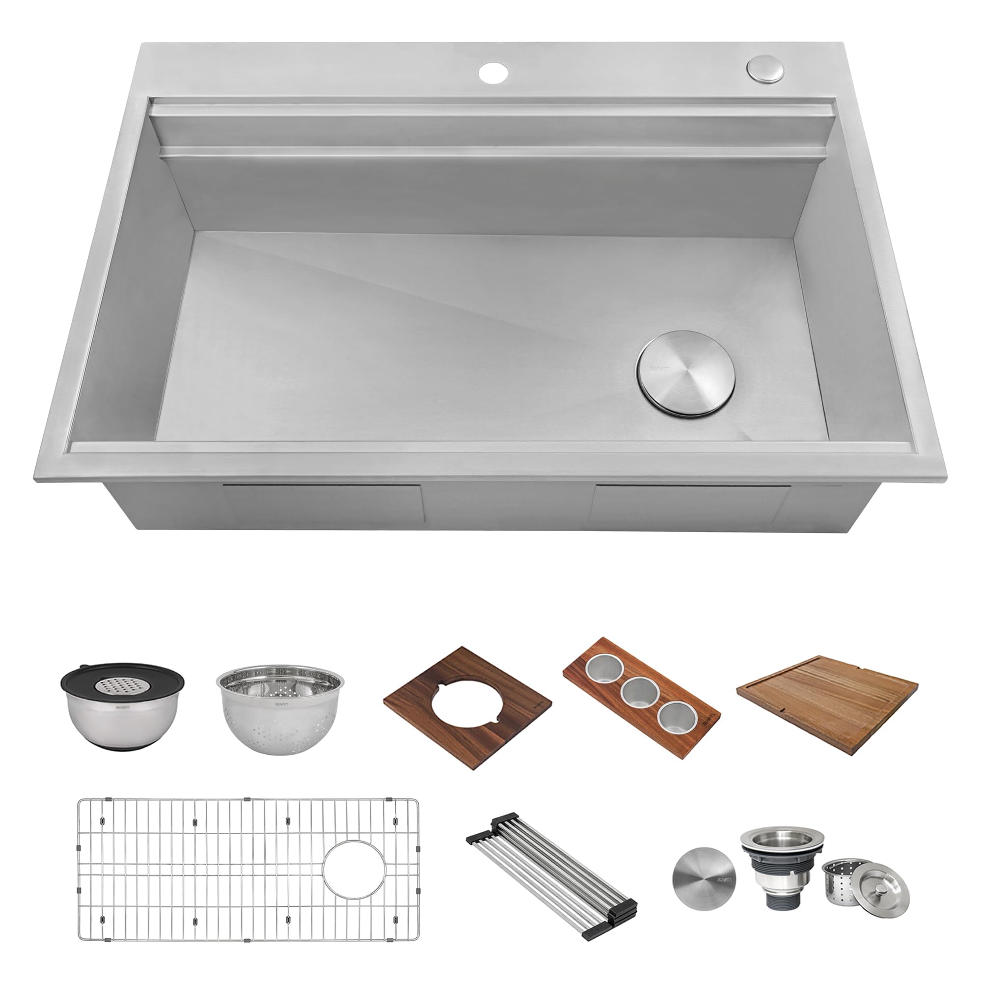 Ruvati 33-Inch Workstation Two-Tiered Ledge Kitchen Sink Drop-In Topmount 16 Gauge Stainless Steel - Rvh8424