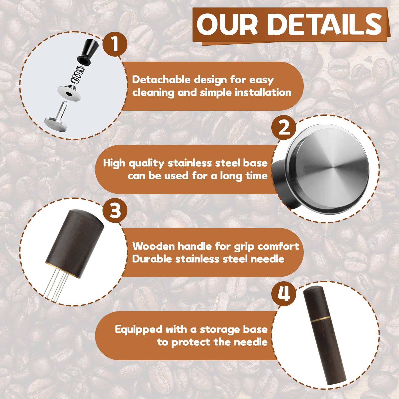 Espresso Tamper 51Mm & Espresso Stirrer, Coffee Tamper For Espresso Machine, Espresso Distribution Tool, Espresso Stamp Press, C