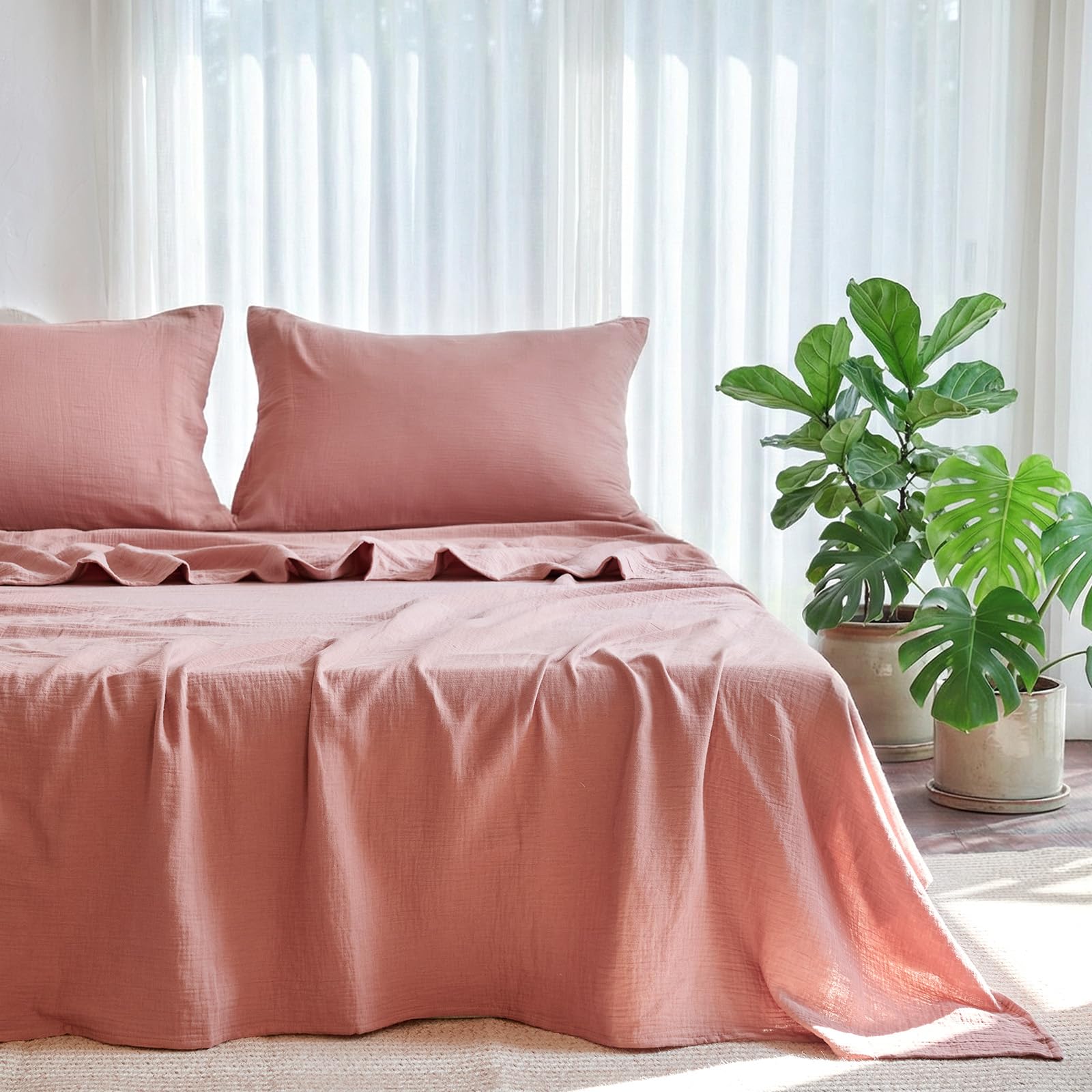 Lutbm King Sheet Set Cotton Bed Sheets Gauze 4 Pcs Mocha Brown King Sheets Set 16 Deep Pocket Sheet & Pillowcase Sets Boho Musl