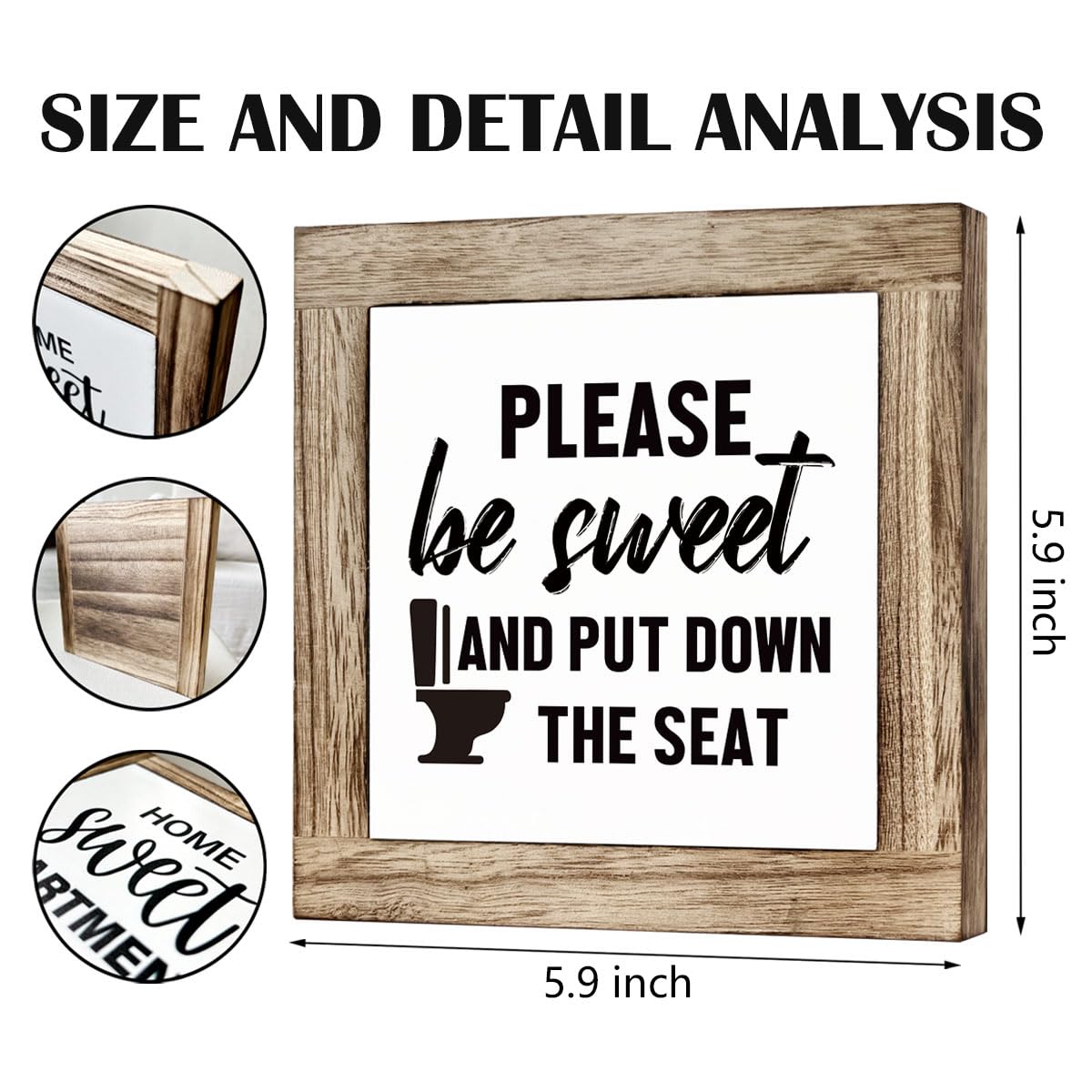 Wooden Box Signs for Home Decor, Funny Bathroom Sign, Please Be Sweet and Put Down the Seat Sign, Farmhouse Bathroom Decor Table