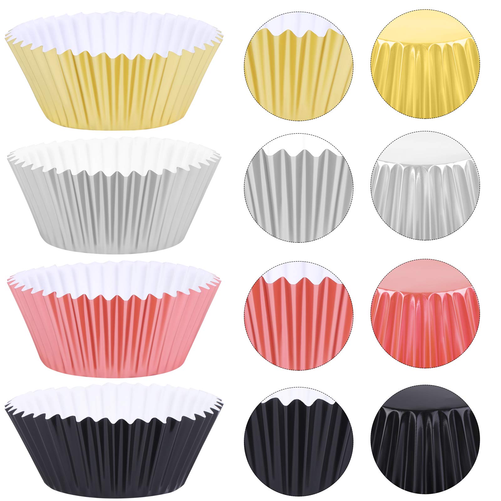 Uratot 100 Pieces Foil Metallic Cupcake Liners Muffin Wrappers Foil Baking Cups Muffin Paper Cases, Rose Gold