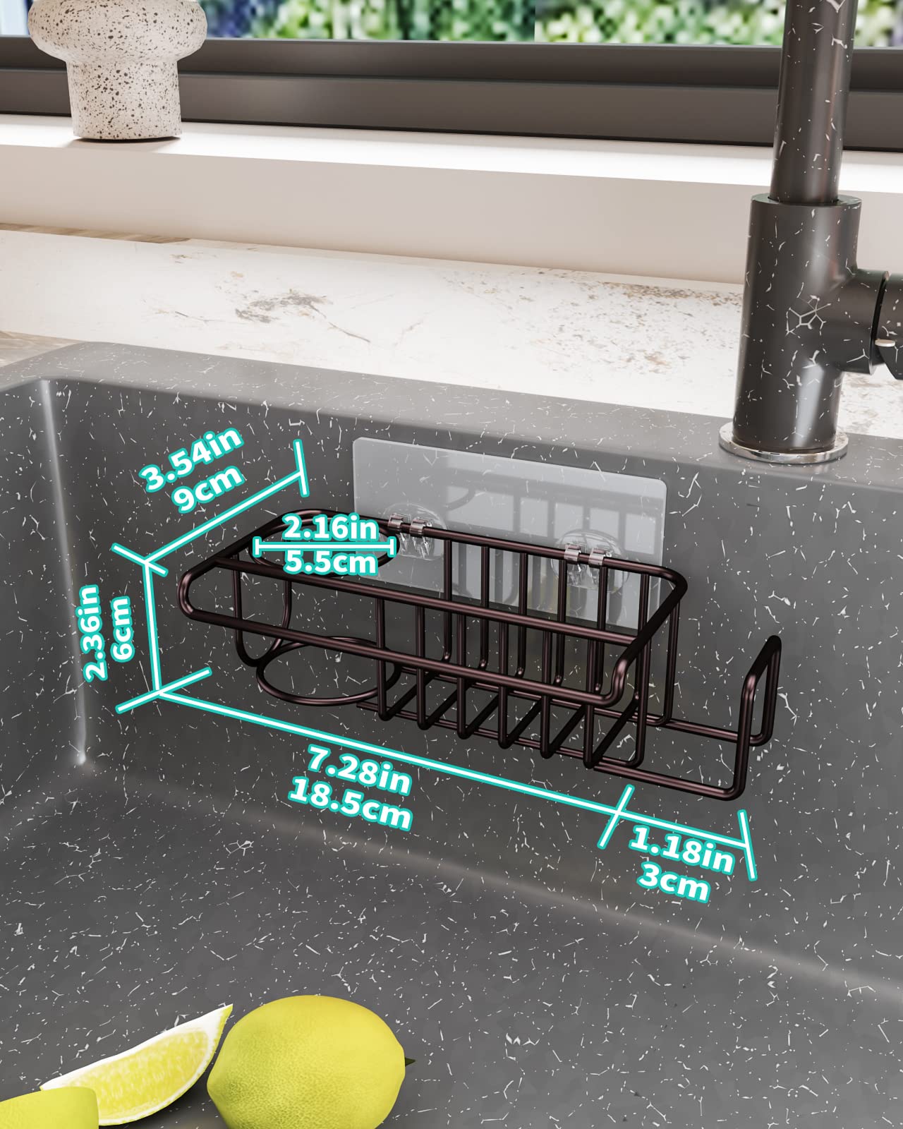 Hapirm 4 In 1 Adhesive Kitchen Sink Organizer, Sus304 Stainless Steel Brush Holder + Dish Cloth Hanger + Soap Rack + Sink Stoppe