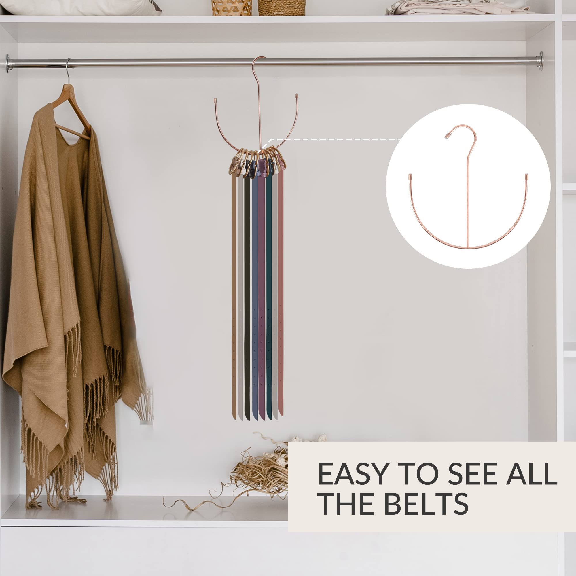 ZEDODIER Belt Hangers  Belt Rack Closet Accessories Organizers  Closet Organizer Hook Rack for Belt  Ties  Scarves  Camisoles  Hats  Bras  Shoes  Rose Gold
