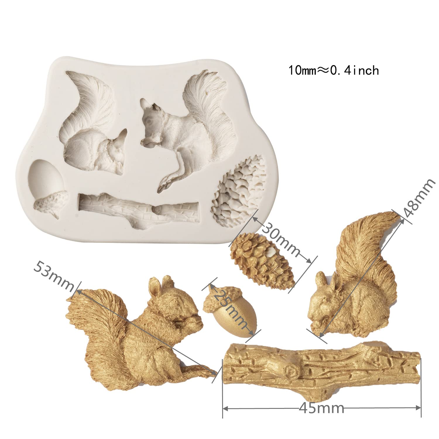 Xidmold Animal Fondant Silicone Mold, Squirrel Pinecones Acorn Tree Trunk Sugarcraft Cake Decorating Tool Baking Molds Cupcake T
