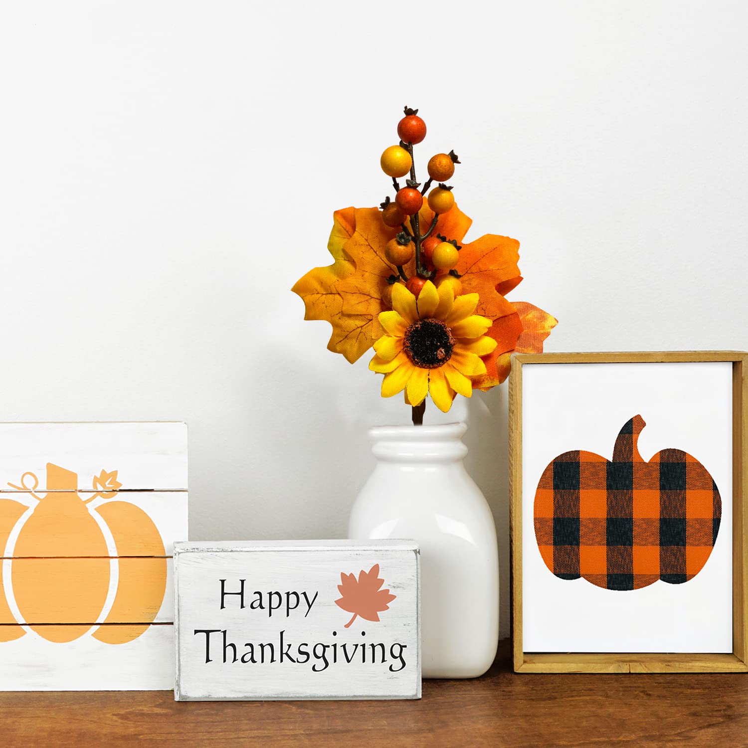 Adurself 6 Pack Fall Stems Artificial Berry Picks Fall Picks with Sunflowers Maple Leaves Branches Decorations for Harvest Autum