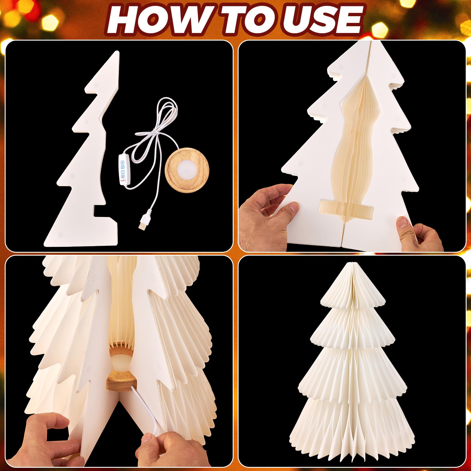 OBBOLO White Paper Christmas Tree, 15 Inch Honeycomb Christmas Tree Glow, White Honeycomb Trees Tabletop Decorations for Holiday