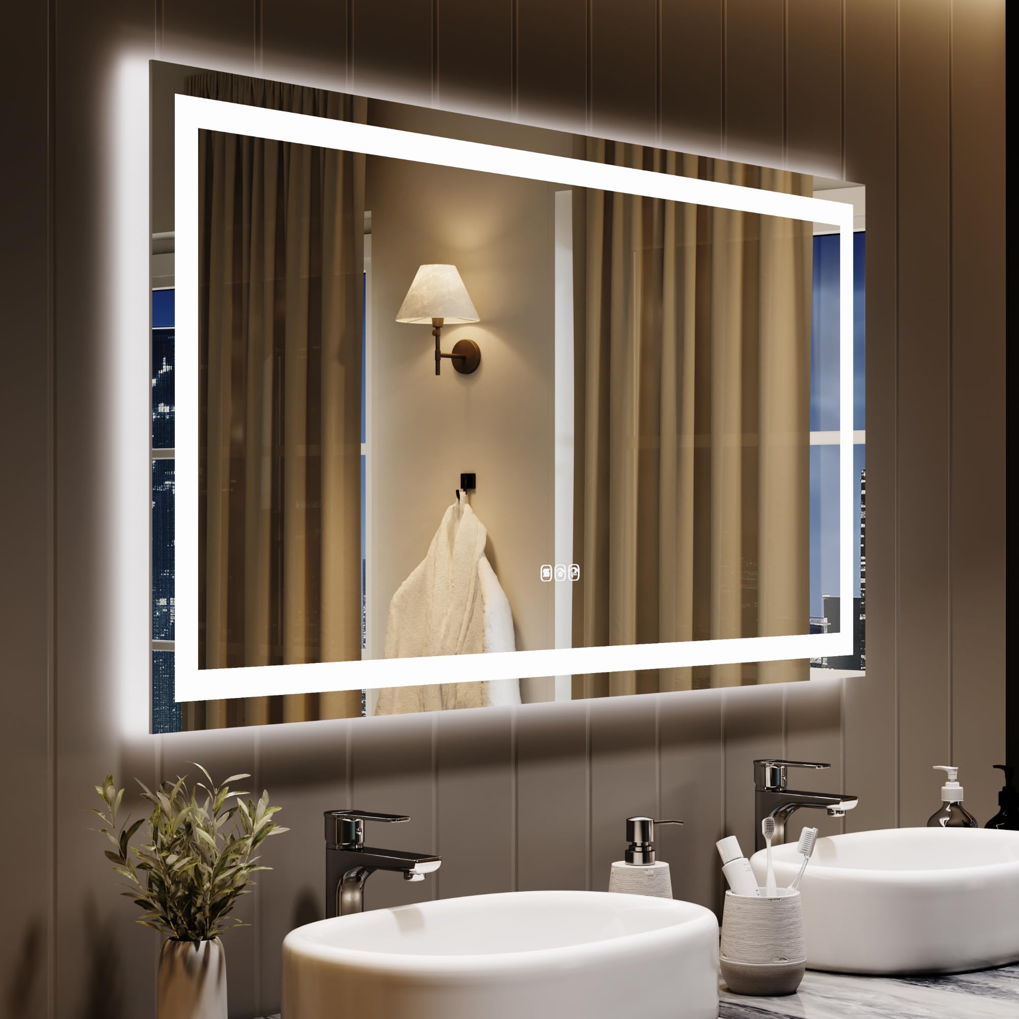 GarveeHome 50x26 LED Bathroom Mirror with Lights, Dimmable, Anti-Fog, Backlit + Front Lit, Smart Bathroom Vanity Mirror for Wall