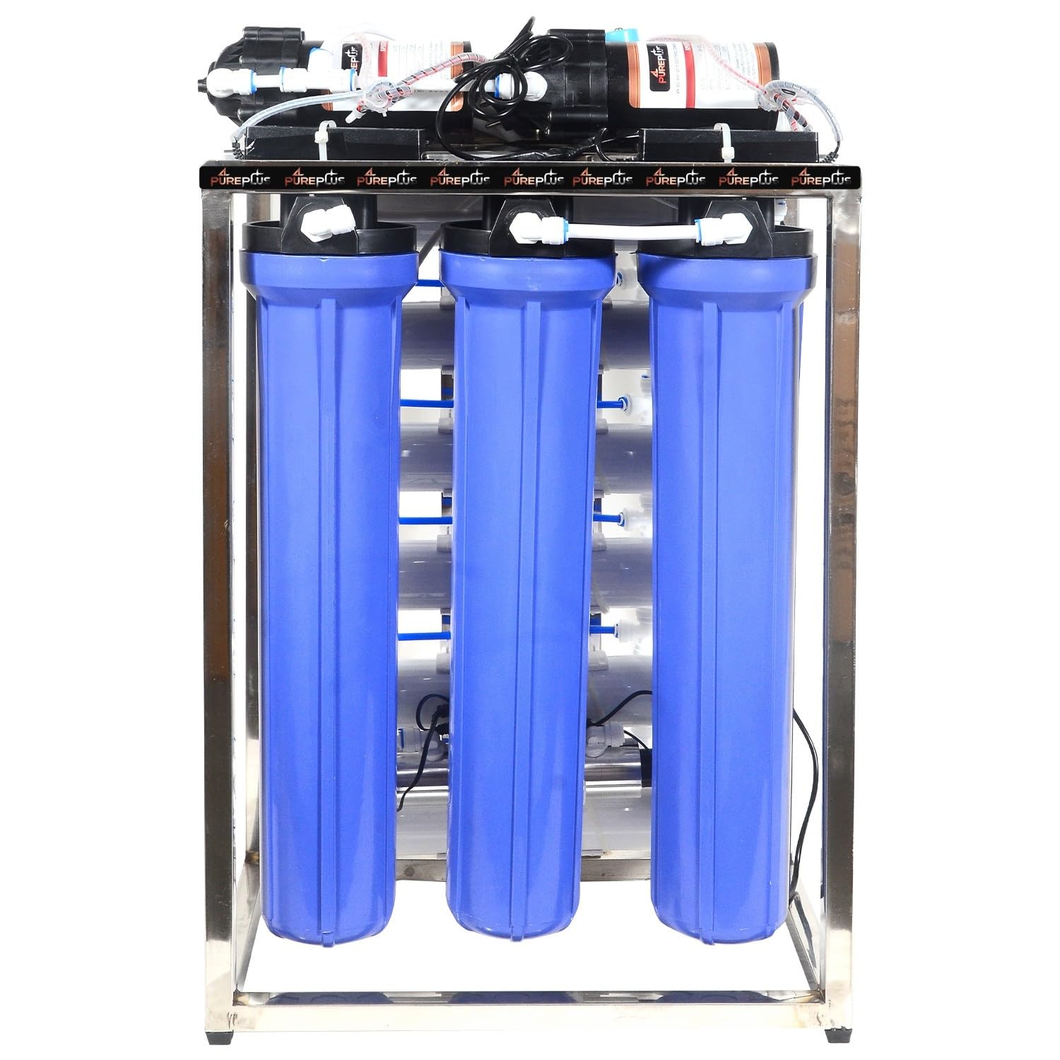 Pureplus 100 Lph Commercial Ro +Uv Protected Water Purifier System With Tds Adjuster Blue Stainless Steel Full Automatic