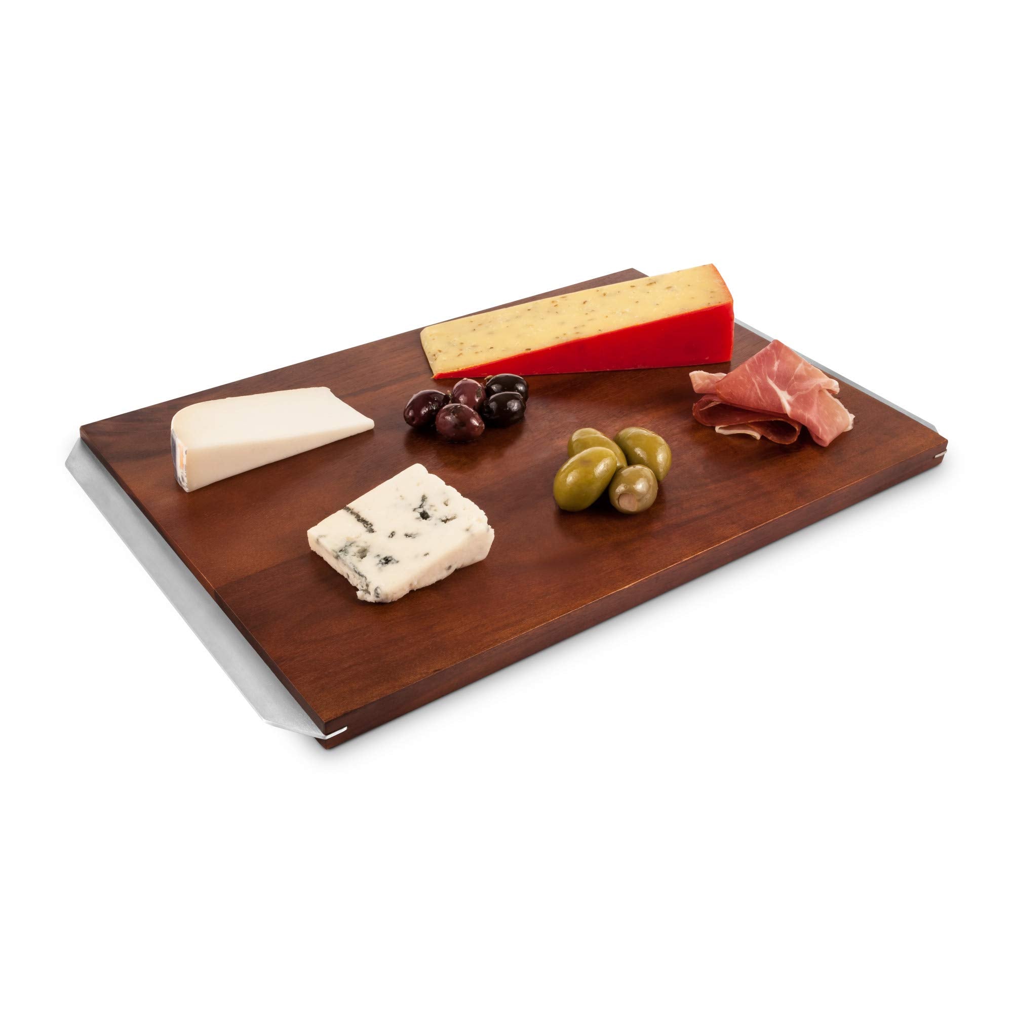 Viski Acacia Wood Cheese Board With Handles Contemporary Kitchen Appetizer Serveware Tray For Charcuterie And Snacks, 16 By 10 I