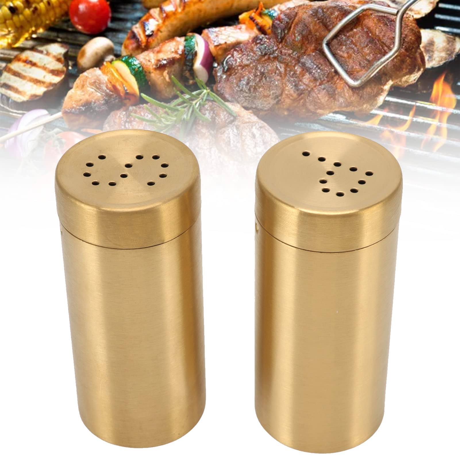 Chiciris Salt And Pepper Shaker, 2 Packs Stainless Steel Spice Shaker Gold Salt Container With Fine Mesh, Small Kitchen Gadgets,