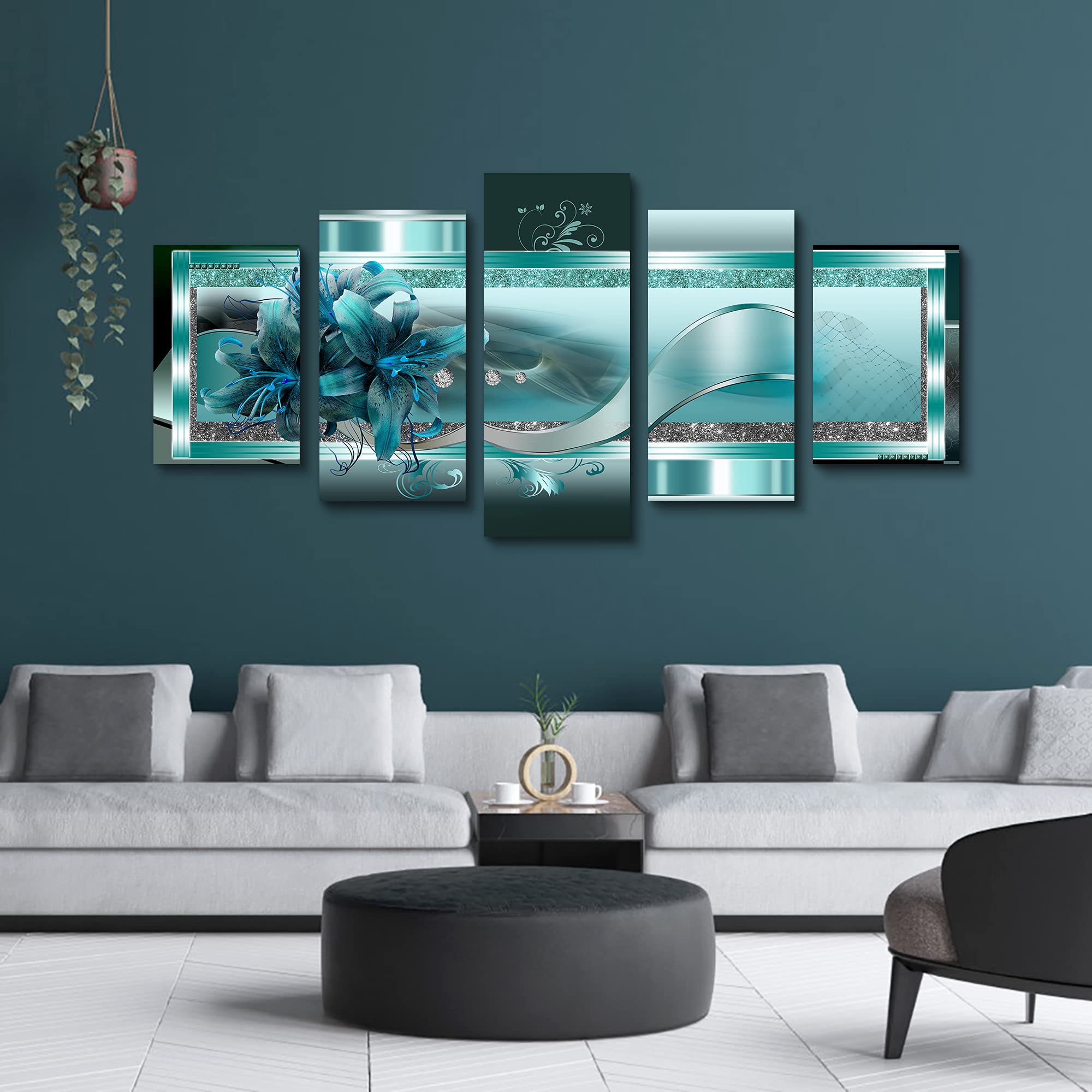 LUDUHU Extra Large Orchid Flowers Canvas Print - Abstract Turquoise Floral Wall Art Painting Decor for Home Decoration Artwork Picture Bedroom Green Floral (A Oversize 80x40inch)