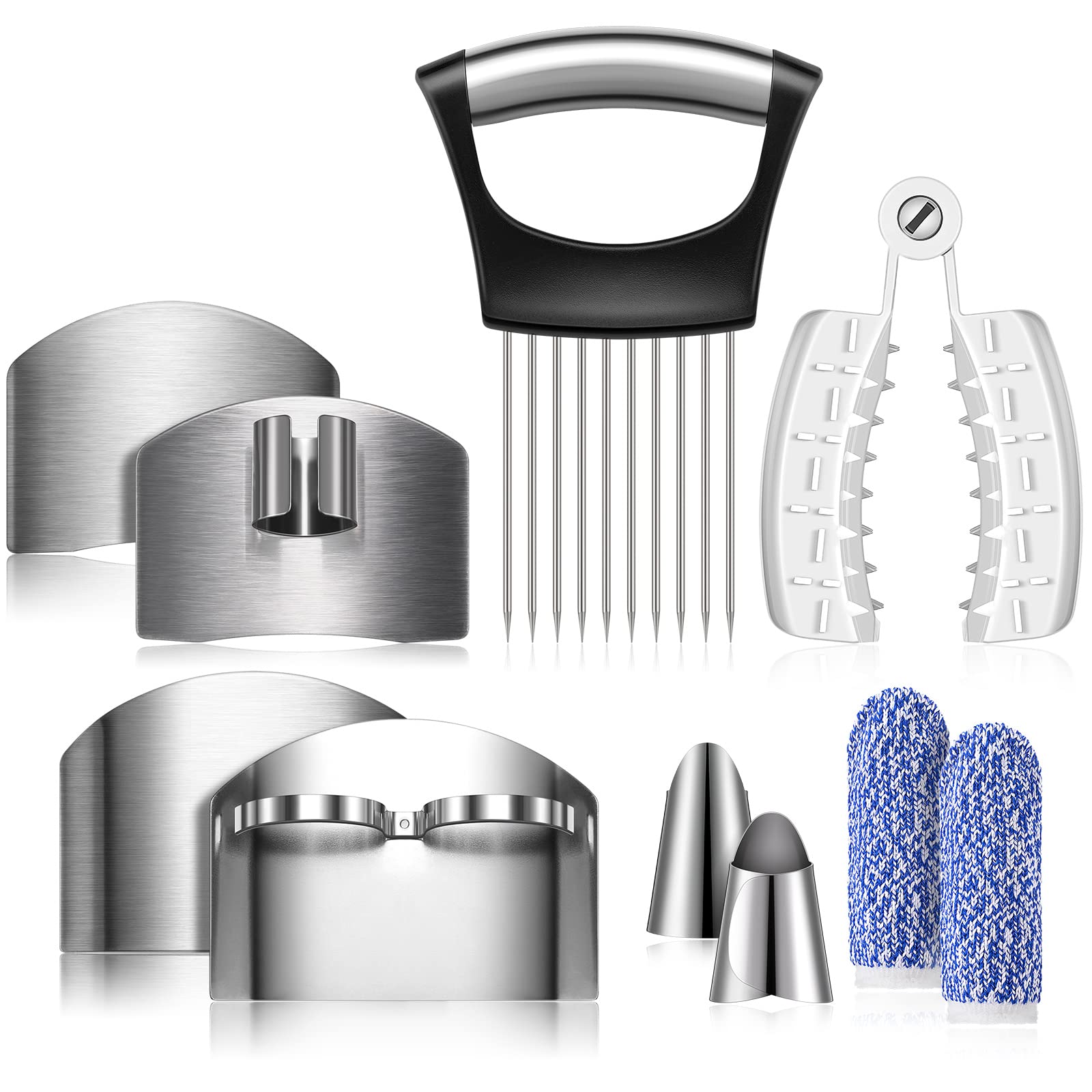 10 Pieces Finger Guard For Cutting Grating Stainless Steel Slice Finger Guard, Finger Cots, Thumb Guard Peelers For Onion Holder