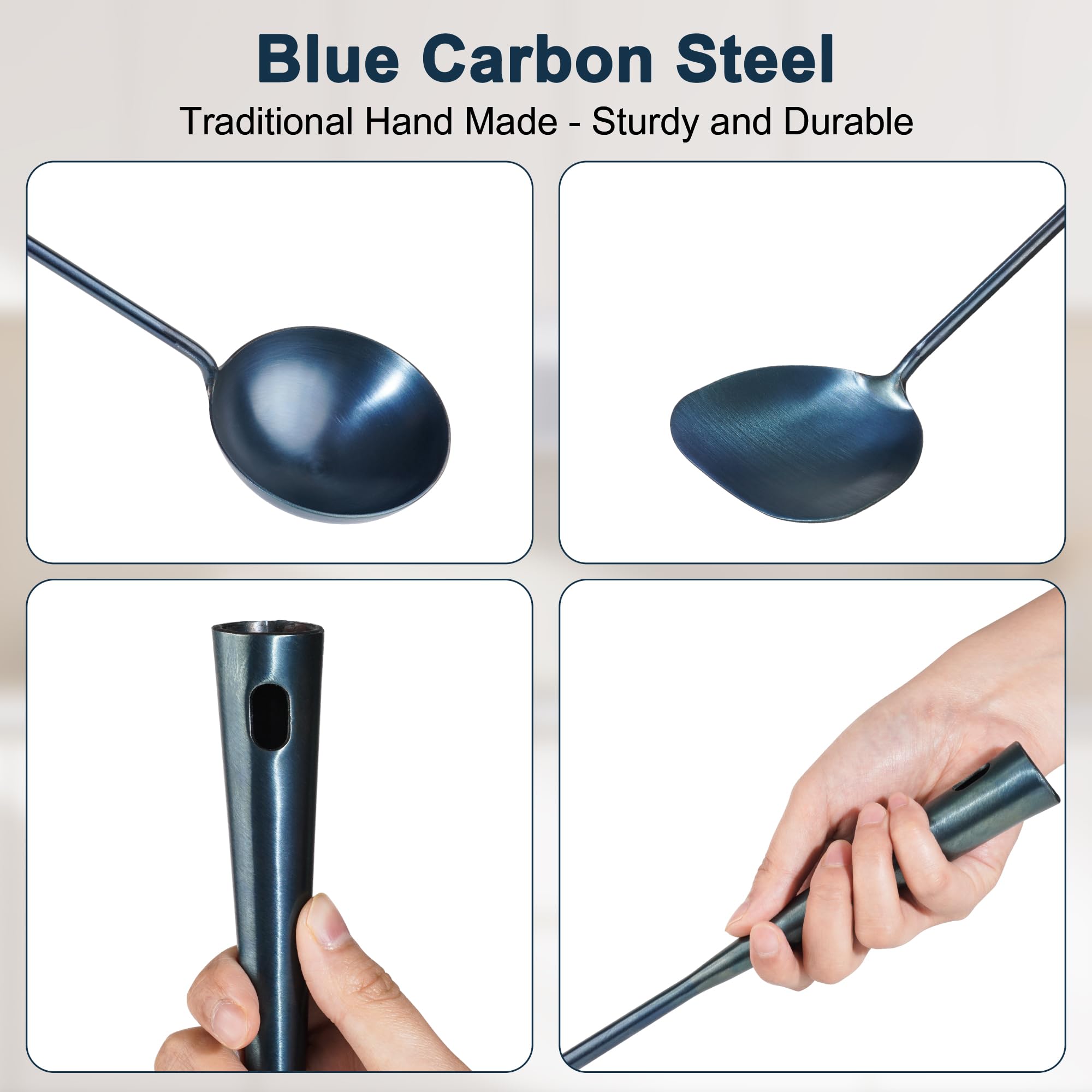 Traditional Hand Made Spatula & Ladle Wok Tool Set,Chinese Iron Ladle & Spatula,15.8In Inches Wok Utensils