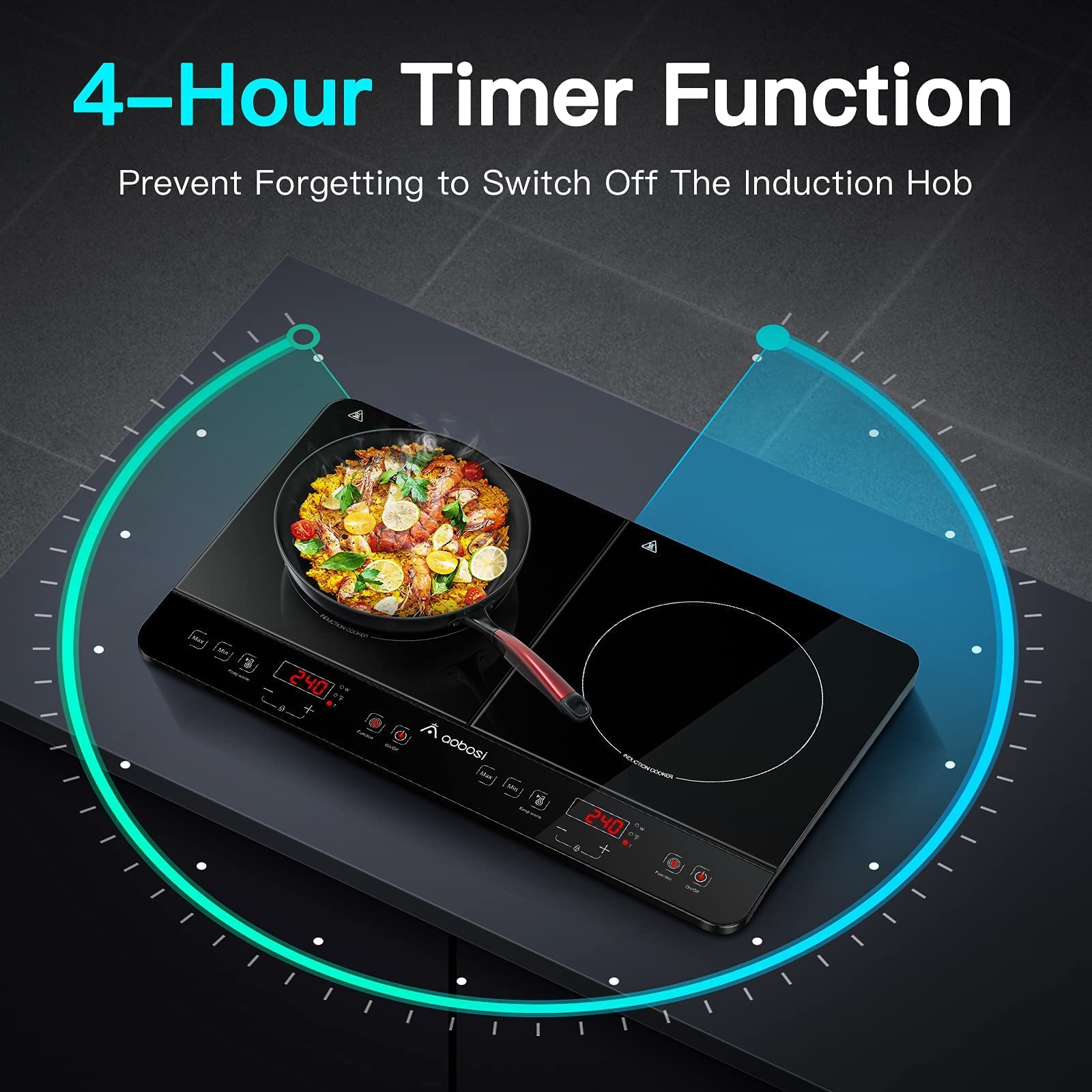 Aobosi Double Induction Cooktop Burner With 240 Mins Timer, 1800W 2 Induction Burner With 10 Temperature 9 Power Settings, Porta