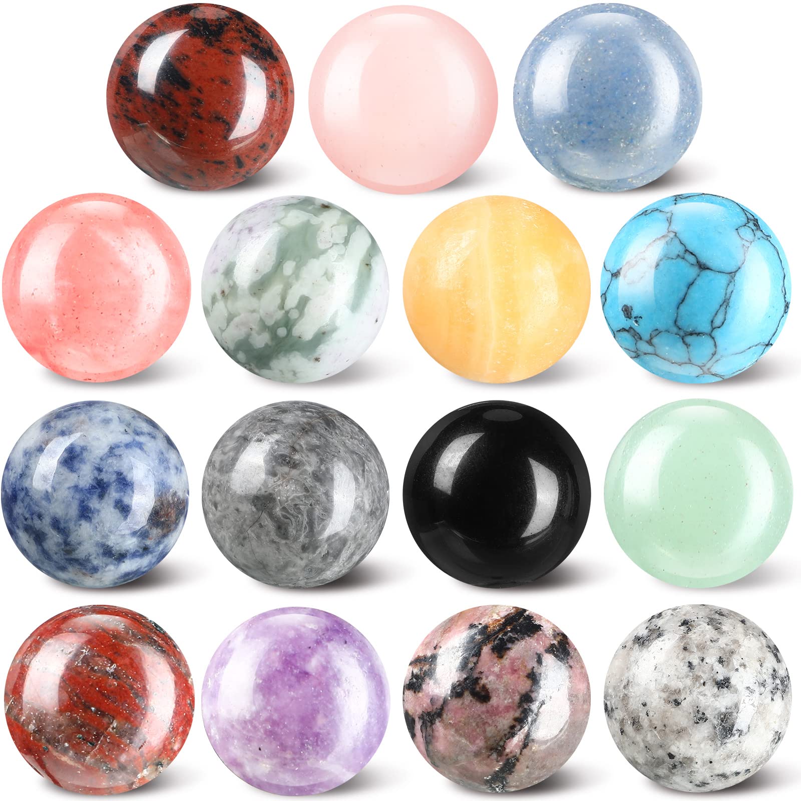 Nuenen 15 Pcs Gemstone Sphere Balls 1 Inch Polished Crystal Sphere Bulk Multi Style Witch Ball Tones Gemstones Pocket Palm Cryst