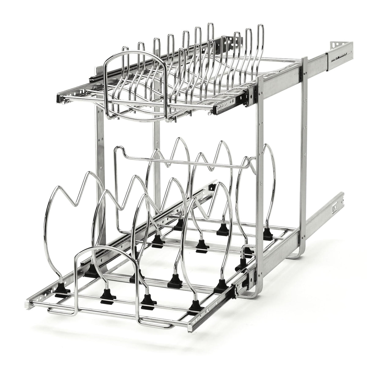 Rev-A-Shelf 2-Tier Kitchen Cabinet Pullout 11.75 Cabinet Organizer For Pots, Pans, And Lid Cookware, Adjustable Heavy Duty Wir