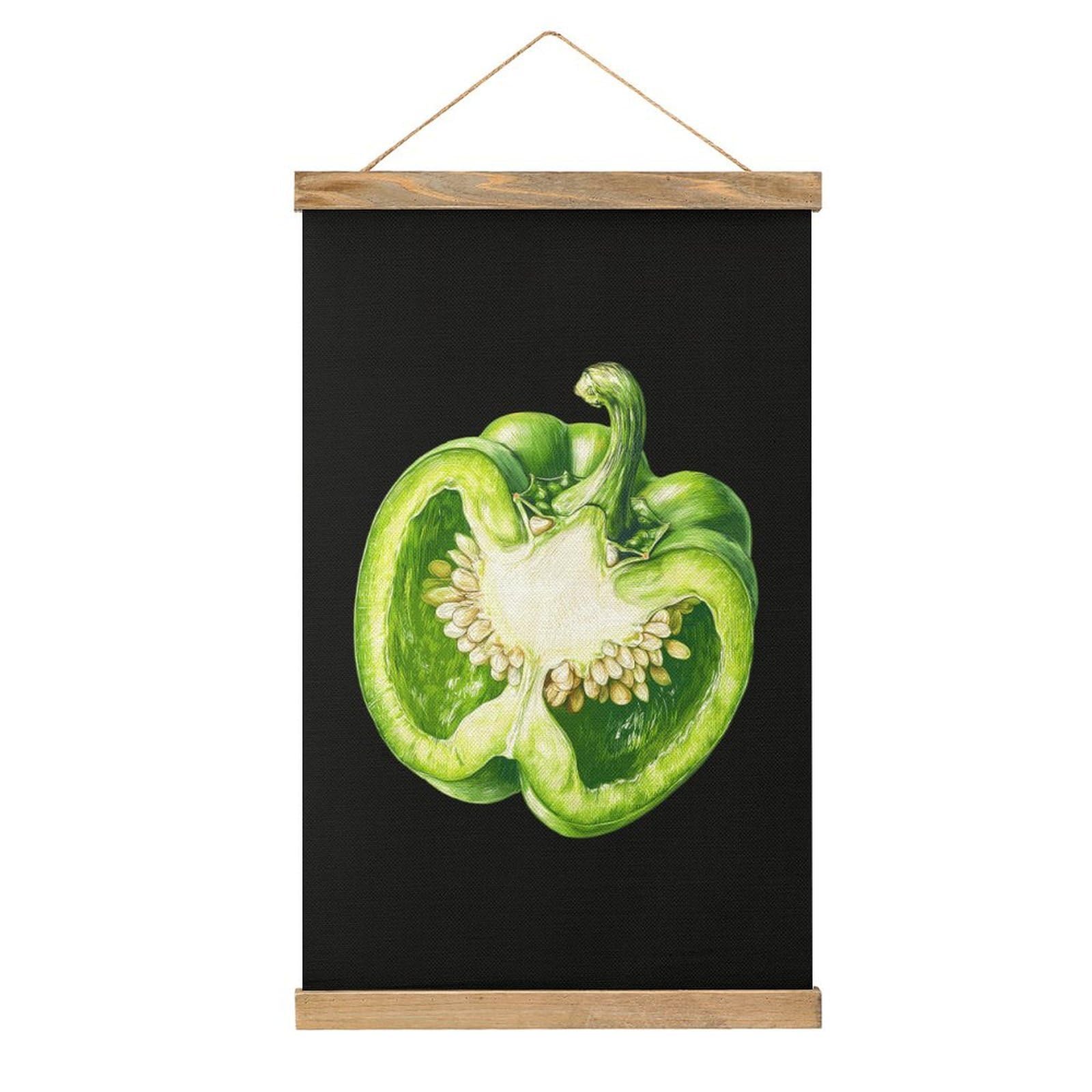 Green Bell Pepper Wall Hanging Decor Art with Frame Posters Painting Vertical Tapestry