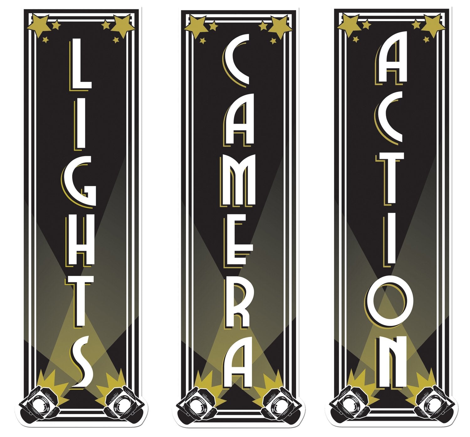 Beistle Lights  Camera  Action Cutouts-3 Pcs  One Size  Black/Gold/White