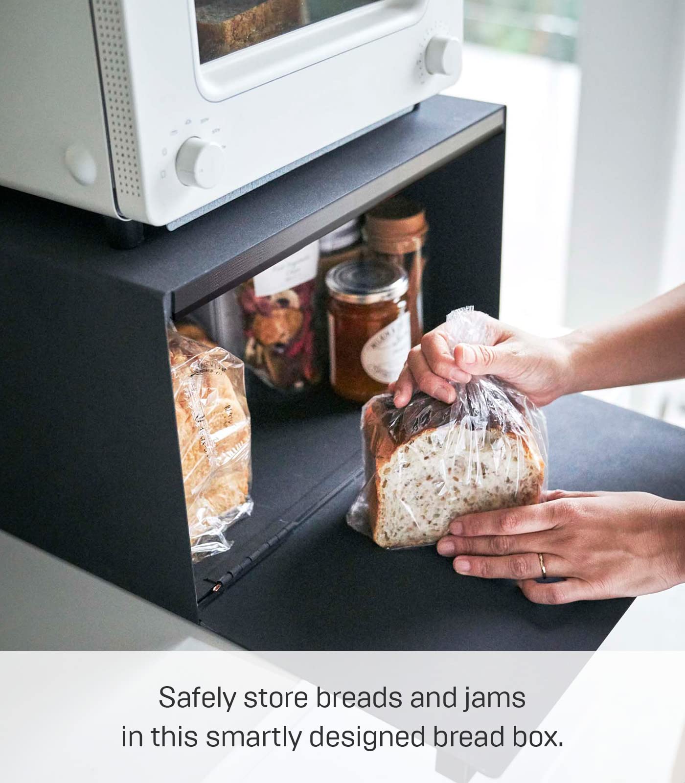 Yamazaki Home Home Tower Box Keeper Container Metal Bread Holder Saver, Slim Space Saving Counter Storage-Horizontal-Steel, One