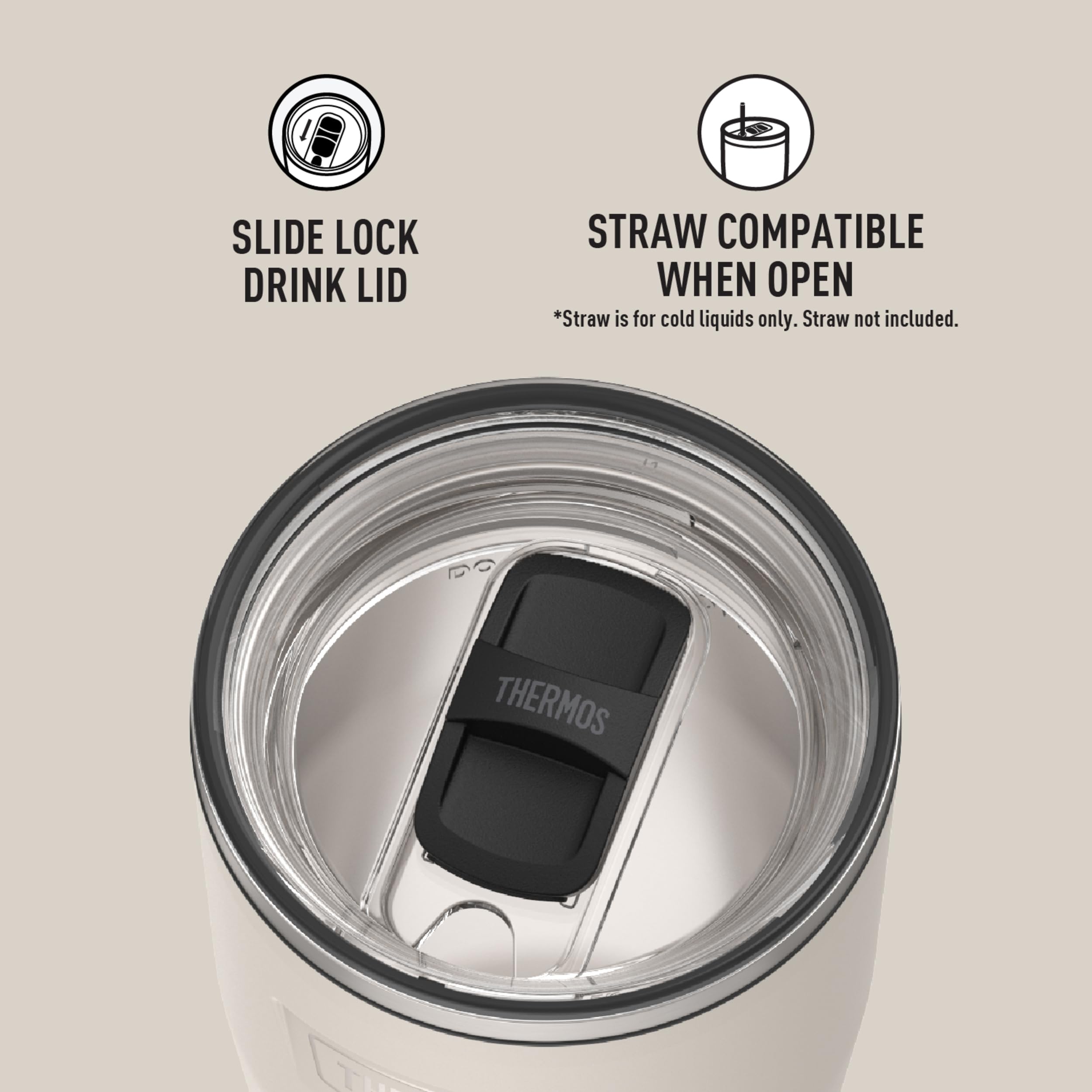 Thermos Icon Series Stainless Steel Cold Tumbler With Slide Lock, 24 Ounce, Sandstone
